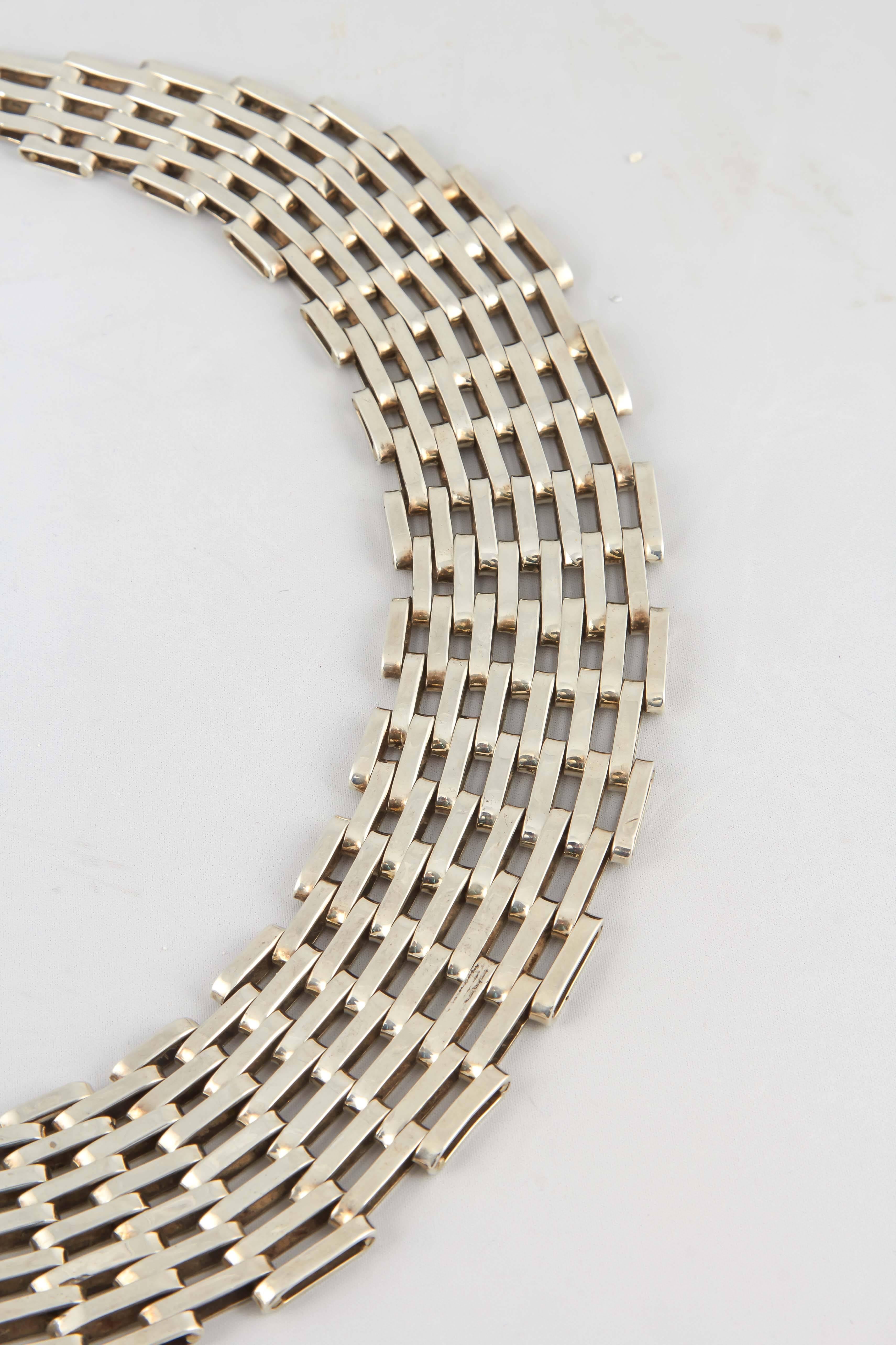 1980s Seven Row Bold Heavy Open Link Silver Wide Collar Necklace 3