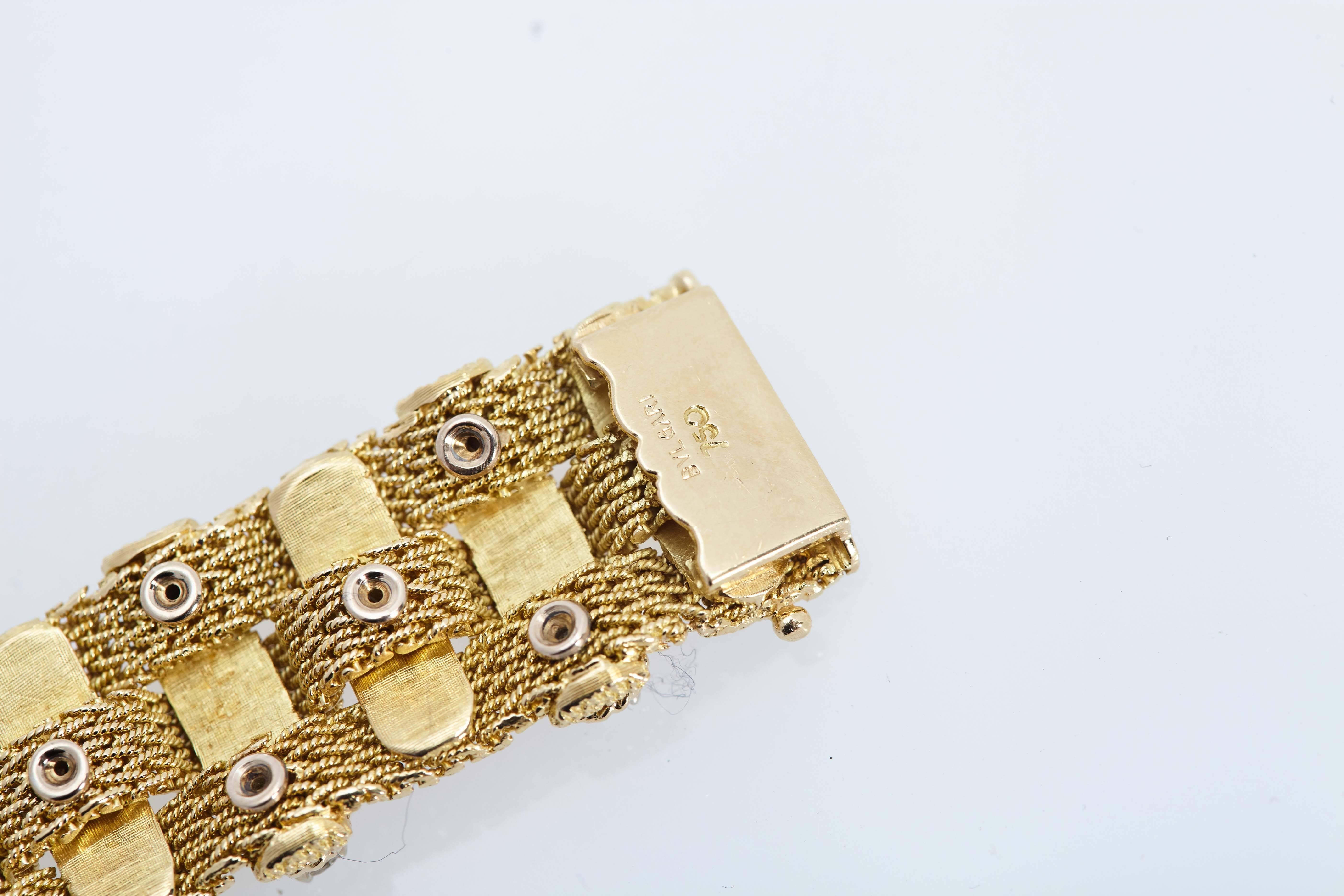 Bulgari Woven Mesh Gold Diamond Bracelet In Good Condition For Sale In New York, NY