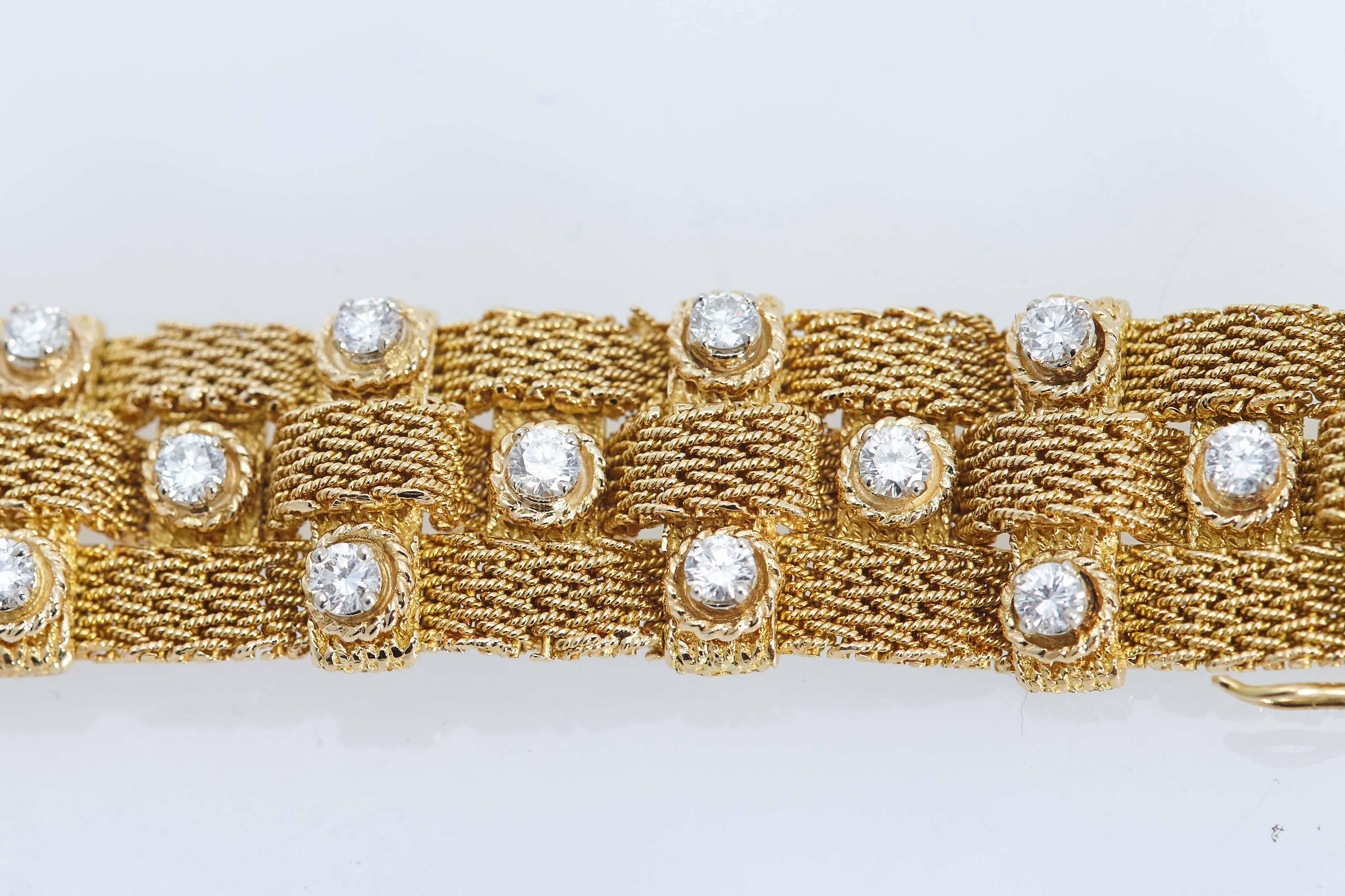 Bulgari Woven Mesh Gold Diamond Bracelet For Sale 1