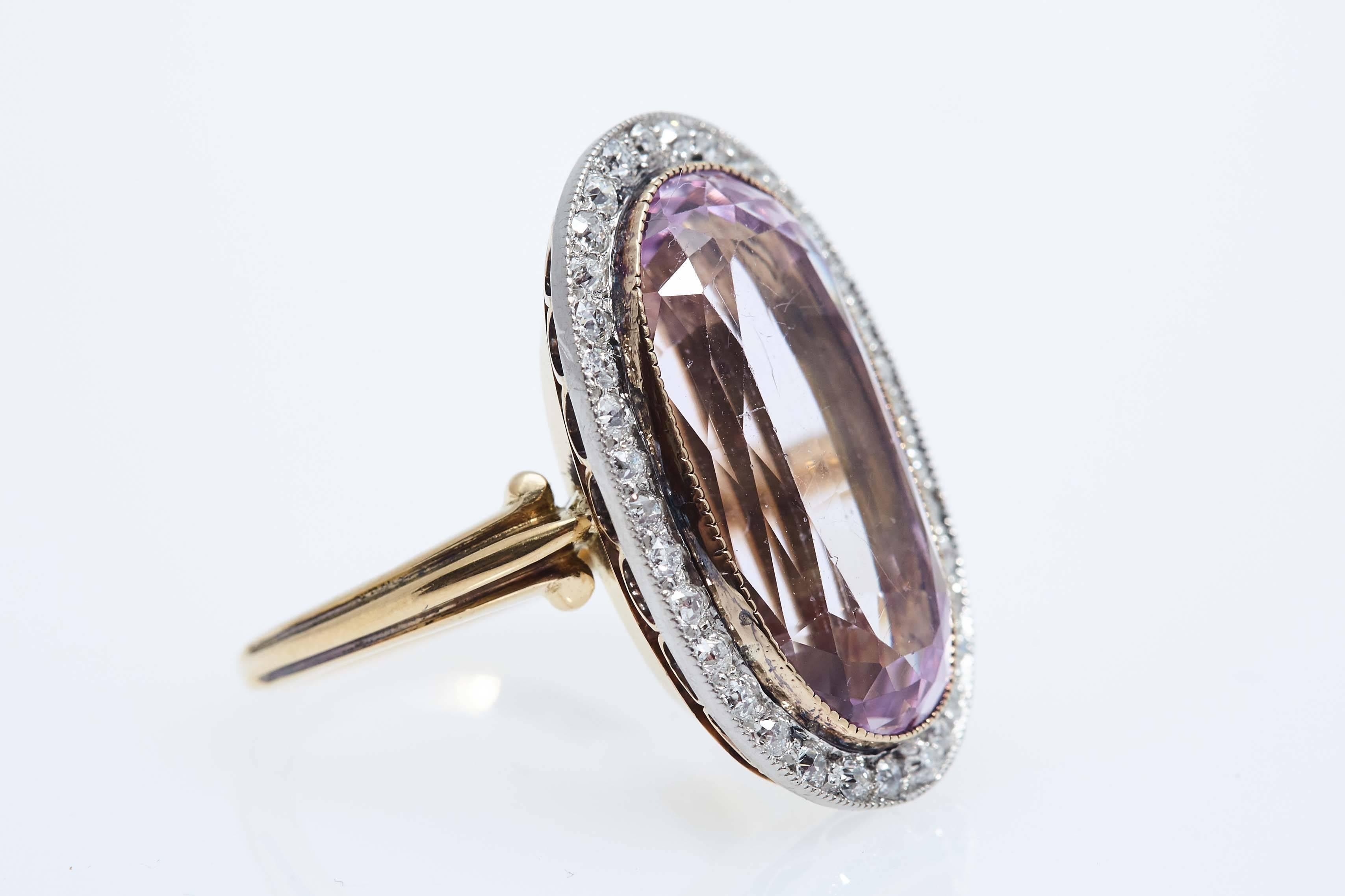 Edwardian Pink Topaz Diamond Ring In Good Condition For Sale In New York, NY
