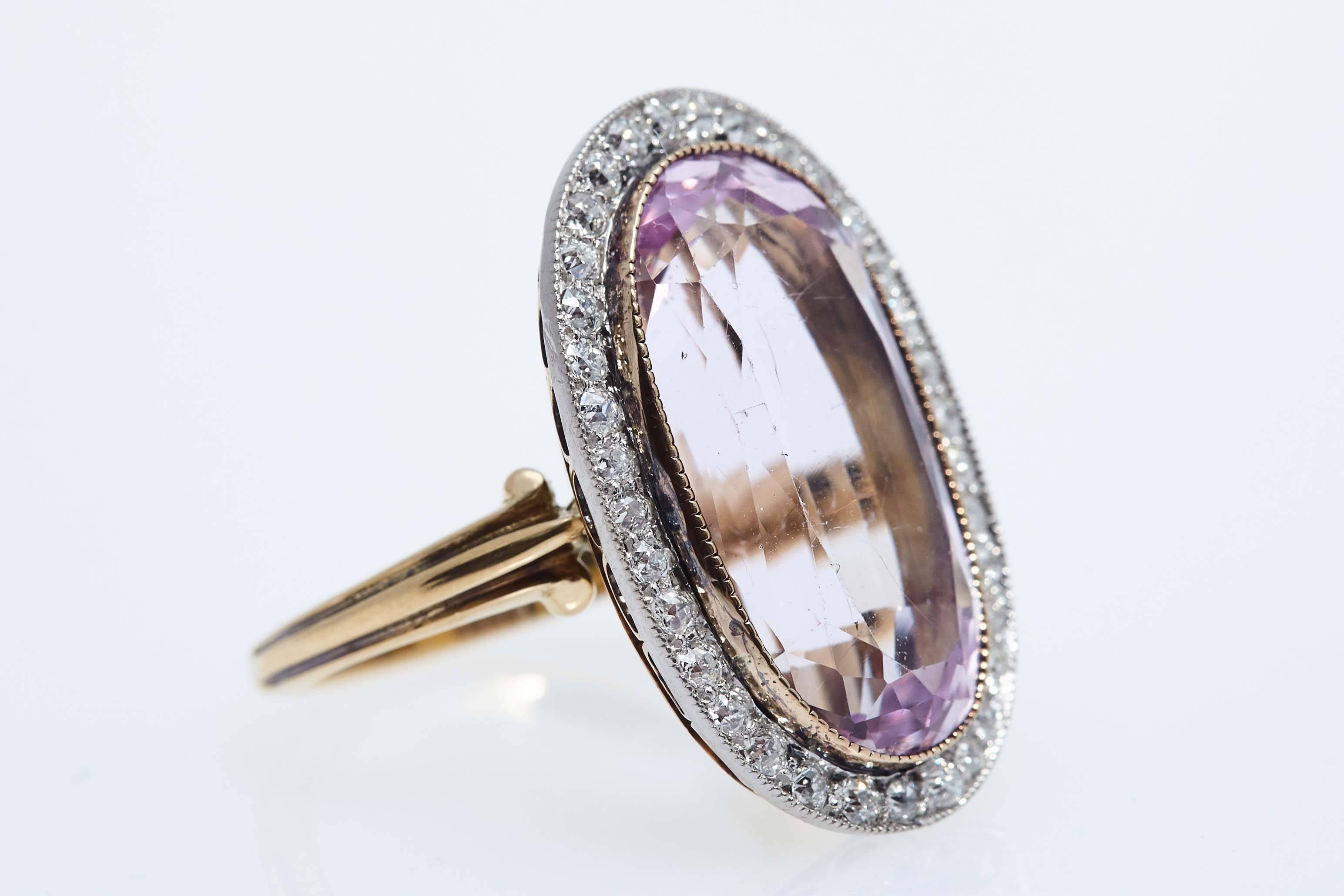 Edwardian Pink Topaz Diamond Ring For Sale 2