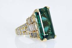 Emerald Cut Tourmaline 22.98 Carat Diamond Gold Ring