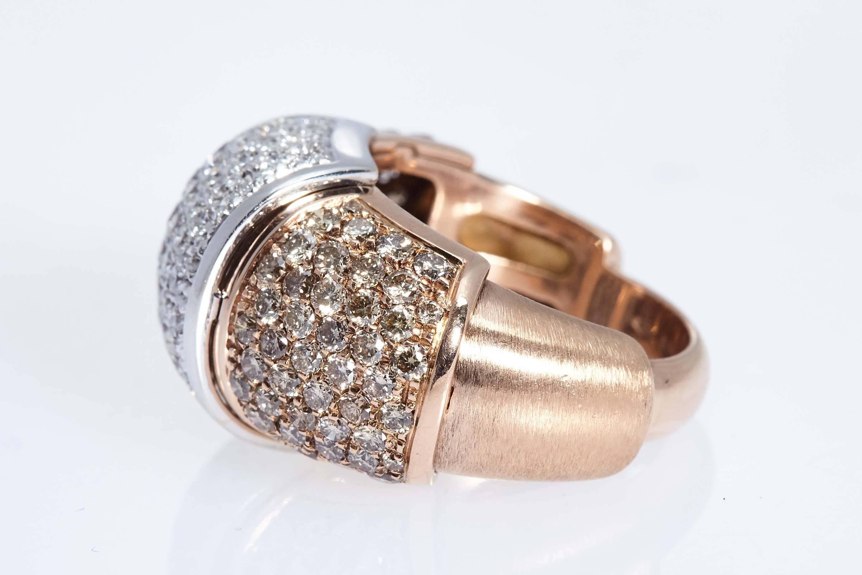 3.19 Carat White and Brown Diamonds Pink and White Gold Statement Ring In New Condition For Sale In New York, NY