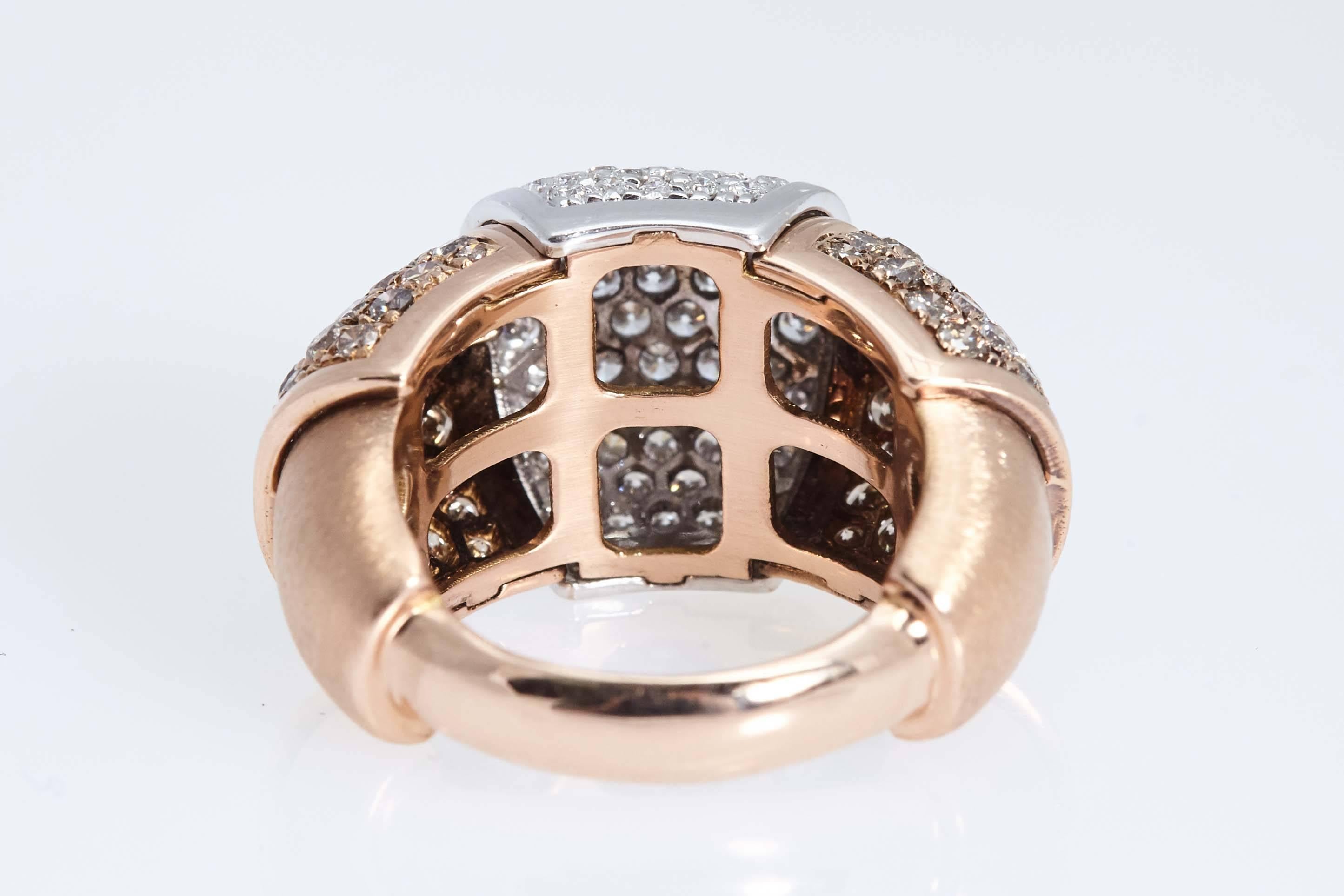 3.19 Carat White and Brown Diamonds Pink and White Gold Statement Ring For Sale 1