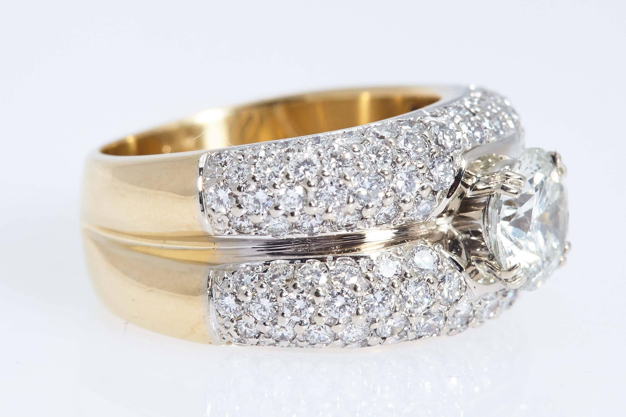 Modern Diamond Double Gold Band Ring For Sale