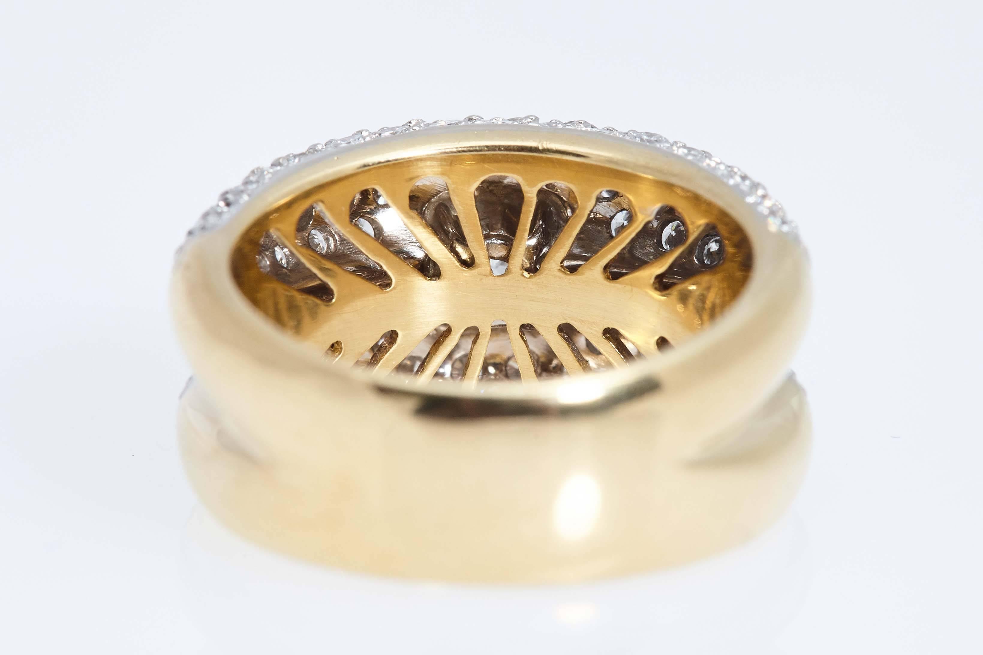 Diamond Double Gold Band Ring In Excellent Condition For Sale In New York, NY