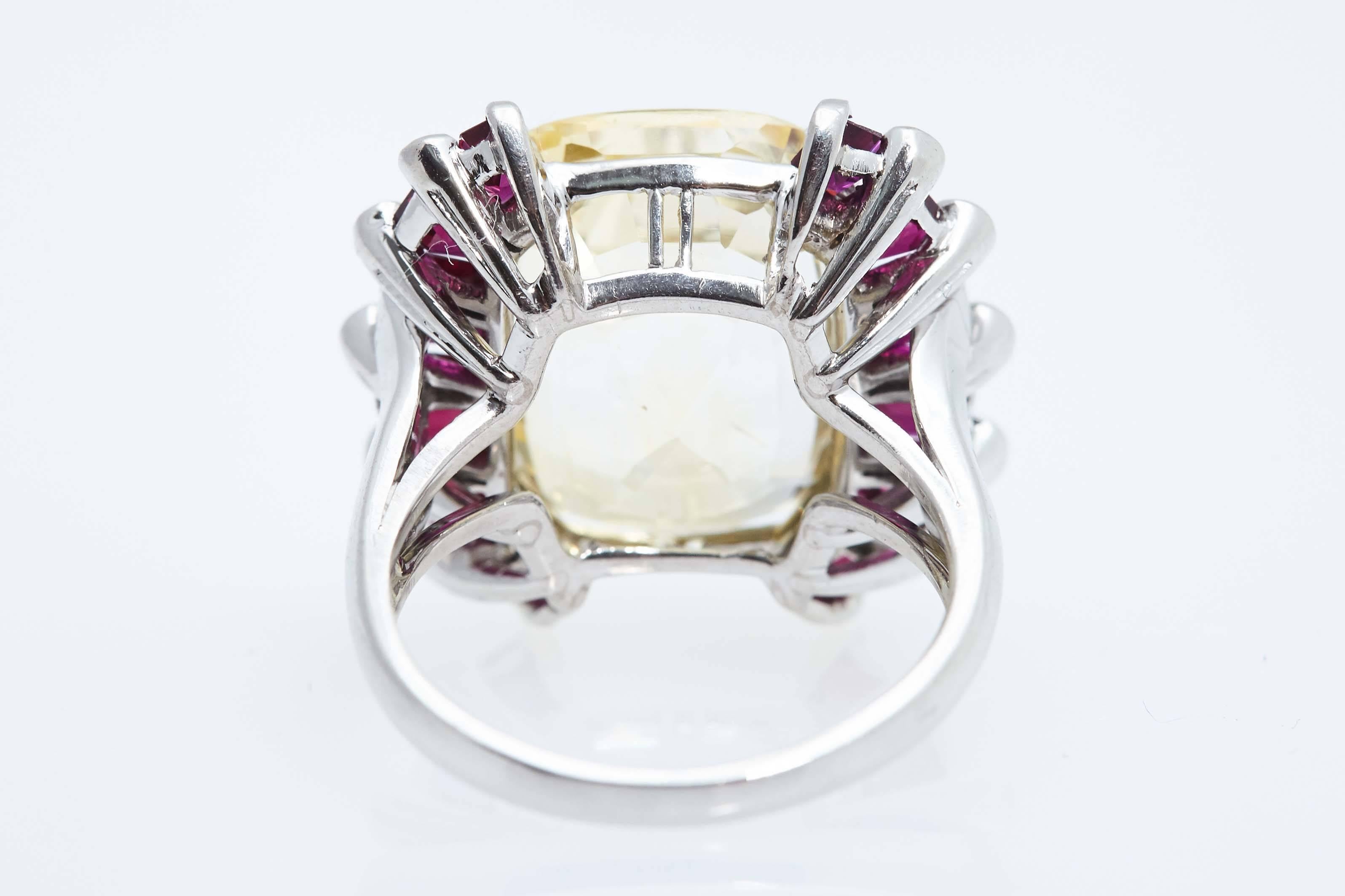 Women's Oscar Heyman Natural Yellow Cushion Shaped Sapphire Ruby Diamond Platinum Ring For Sale