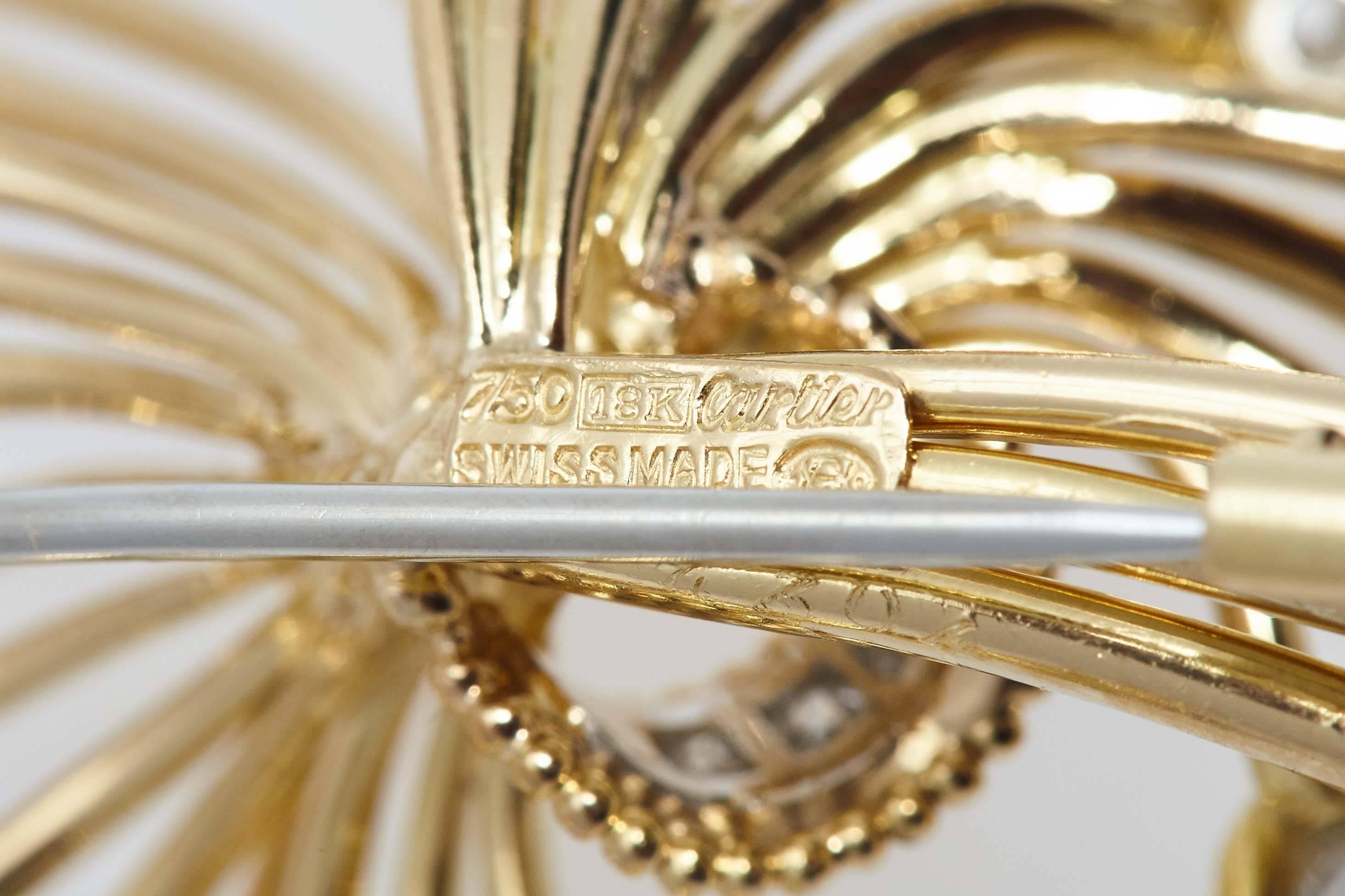 Modern Cartier Diamond Gold Flower Brooch For Sale