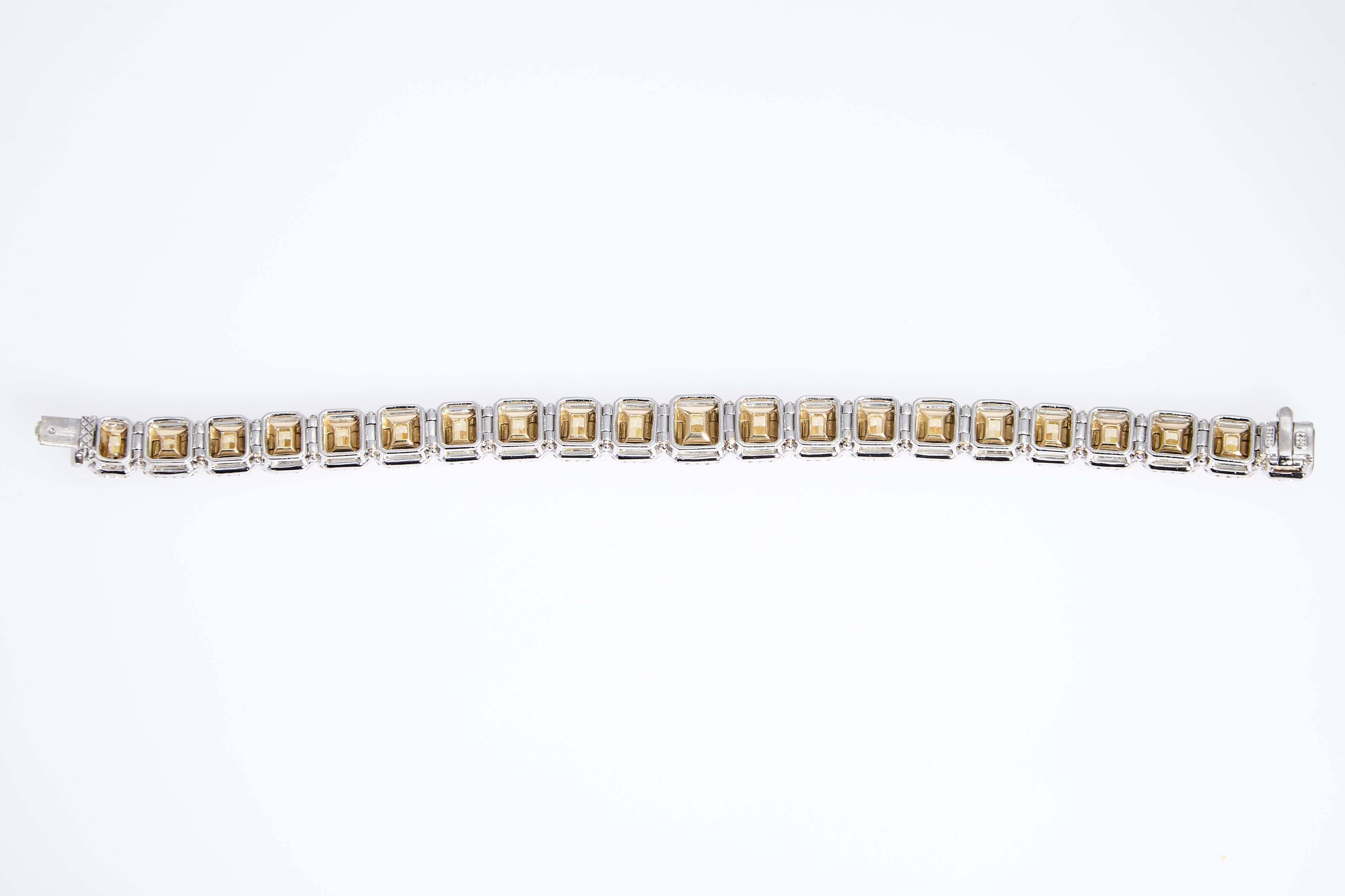 Women's Yellow Radiant Diamonds and White Diamonds Bracelet Platinum and Gold For Sale