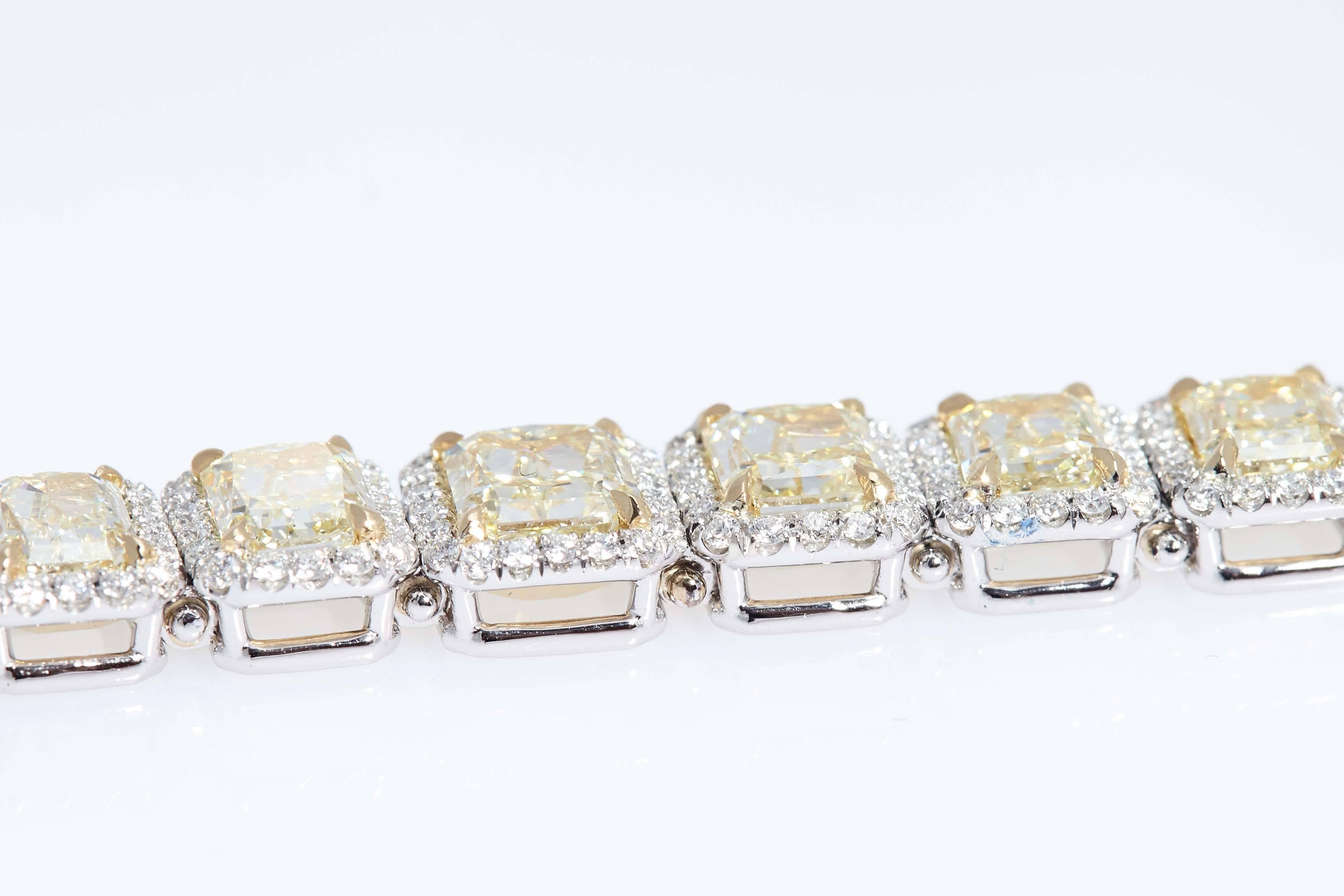 Modern Yellow Radiant Diamonds and White Diamonds Bracelet Platinum and Gold For Sale