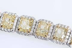 Yellow Radiant Diamonds and White Diamonds Bracelet Platinum and Gold
