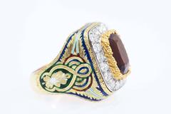 Cazzaniga Multi-Color Enamel Citrine Diamond Gold Ring
