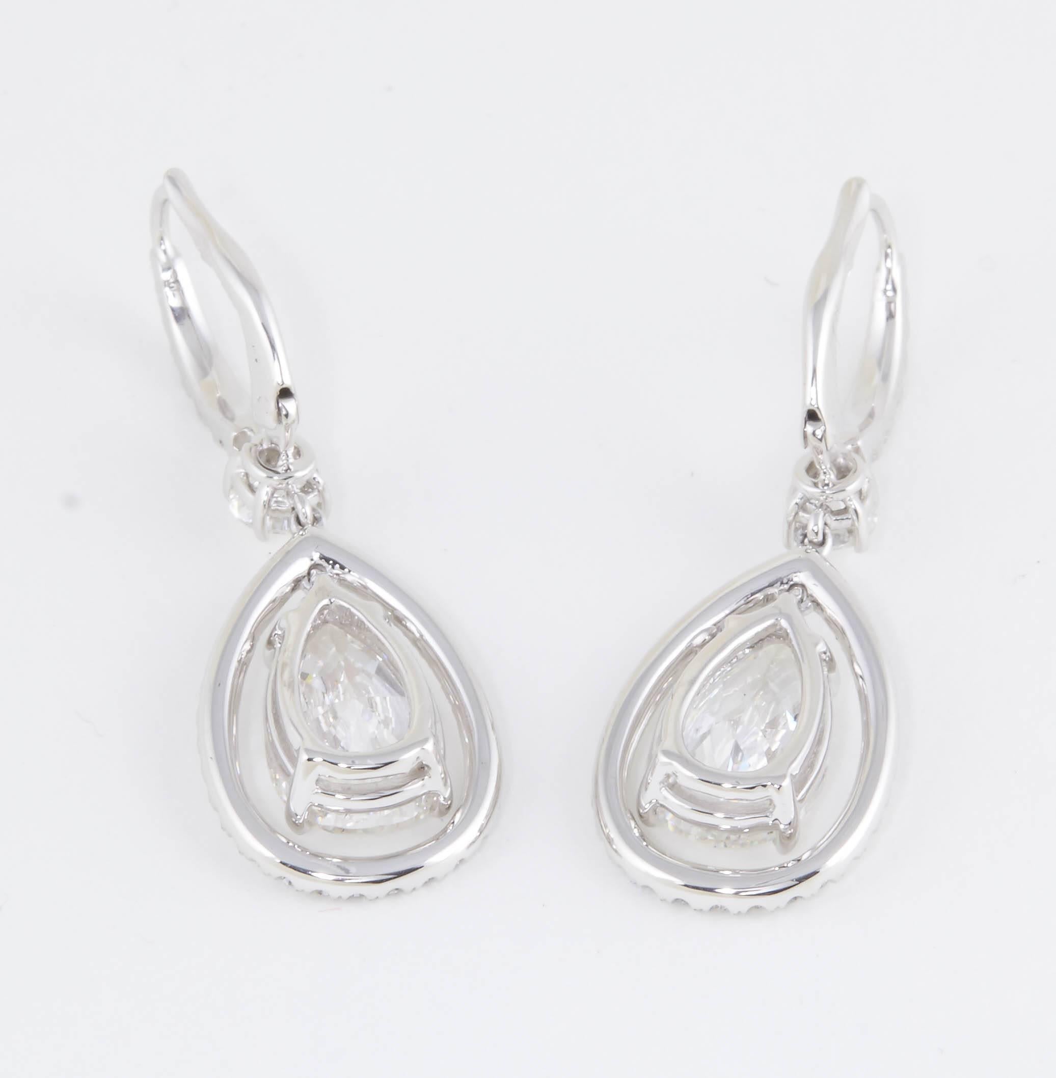 GIA Certified Pear Shaped Diamond Drop Earrings 1