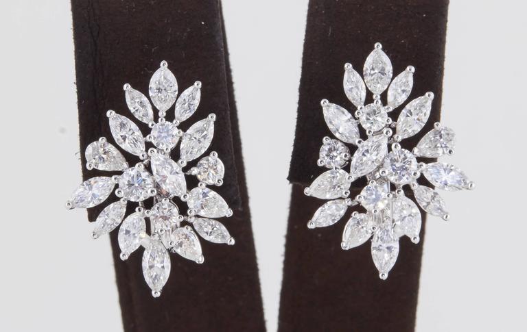 Pear Cut Classic Diamond Cluster Earrings For Sale