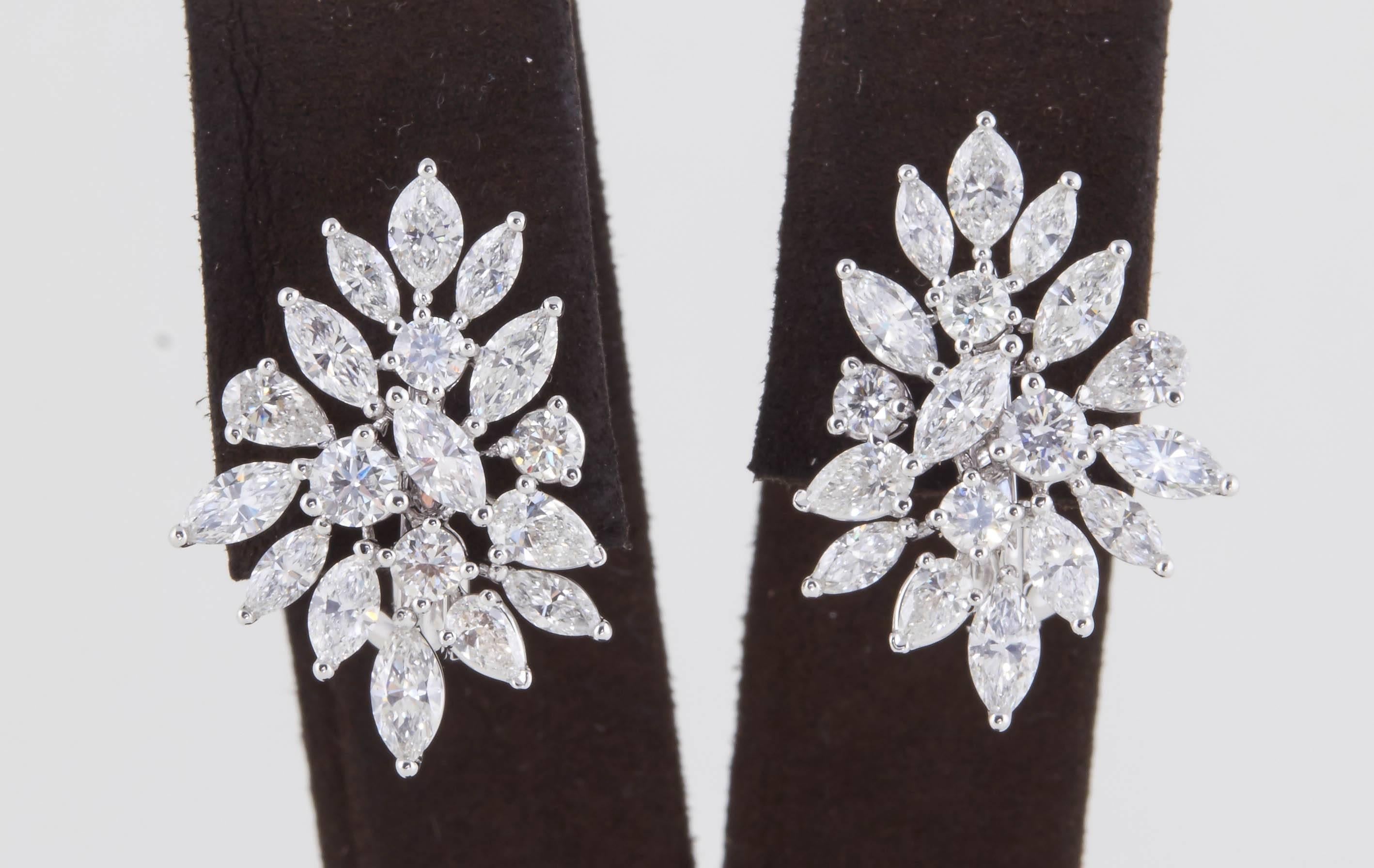 Pear Cut Classic Diamond Cluster Earrings For Sale