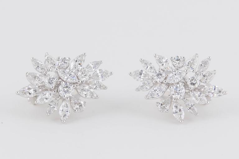 Classic Diamond Cluster Earrings For Sale 2