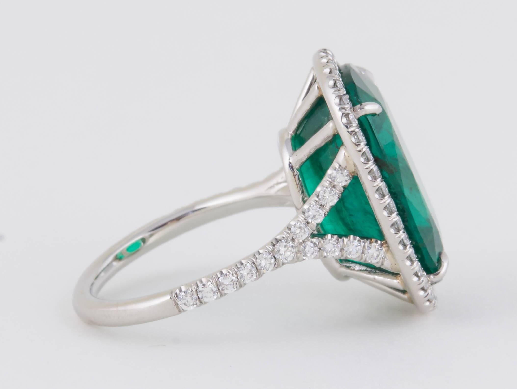 Fabulous Cushion Cut GIA Certified Green Emerald Platinum Ring 2