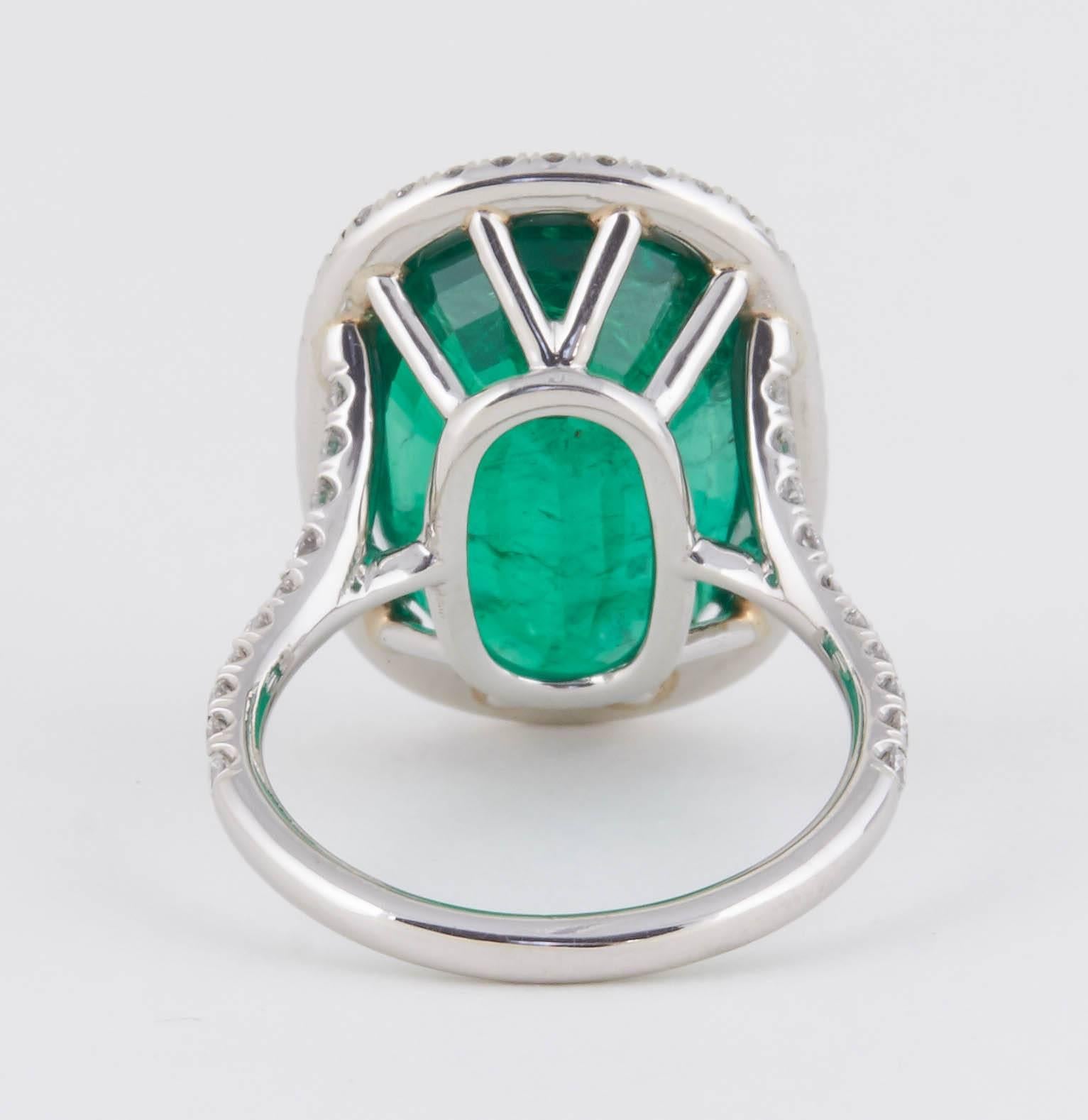 Fabulous Cushion Cut GIA Certified Green Emerald Platinum Ring 3