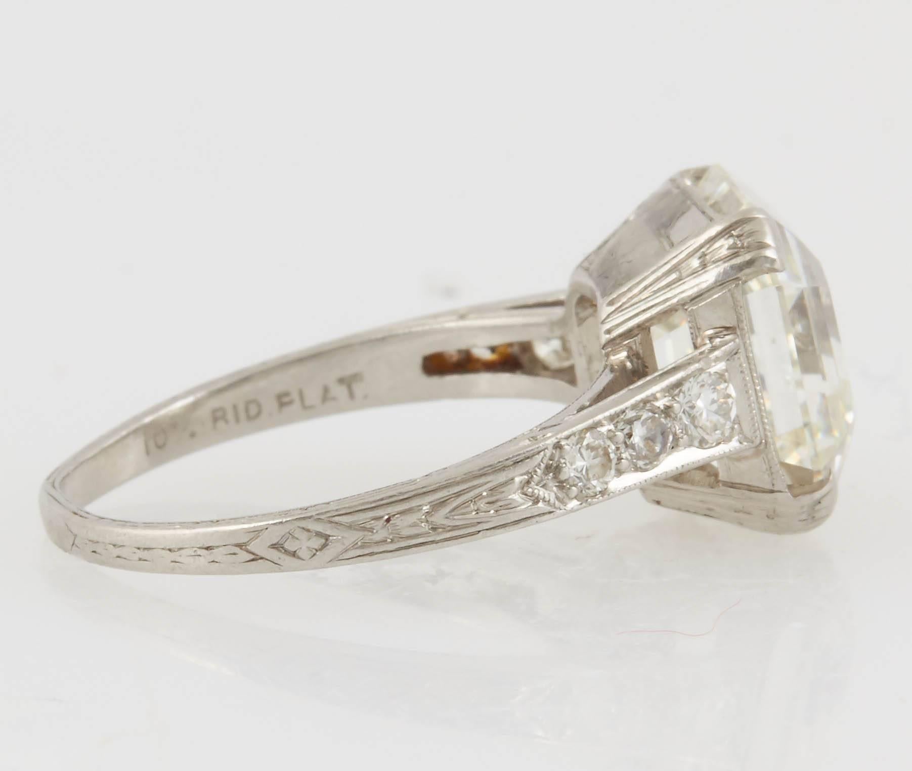 Asscher Cut Art Deco 3.97 Carat Diamond Platinum Engagement Ring