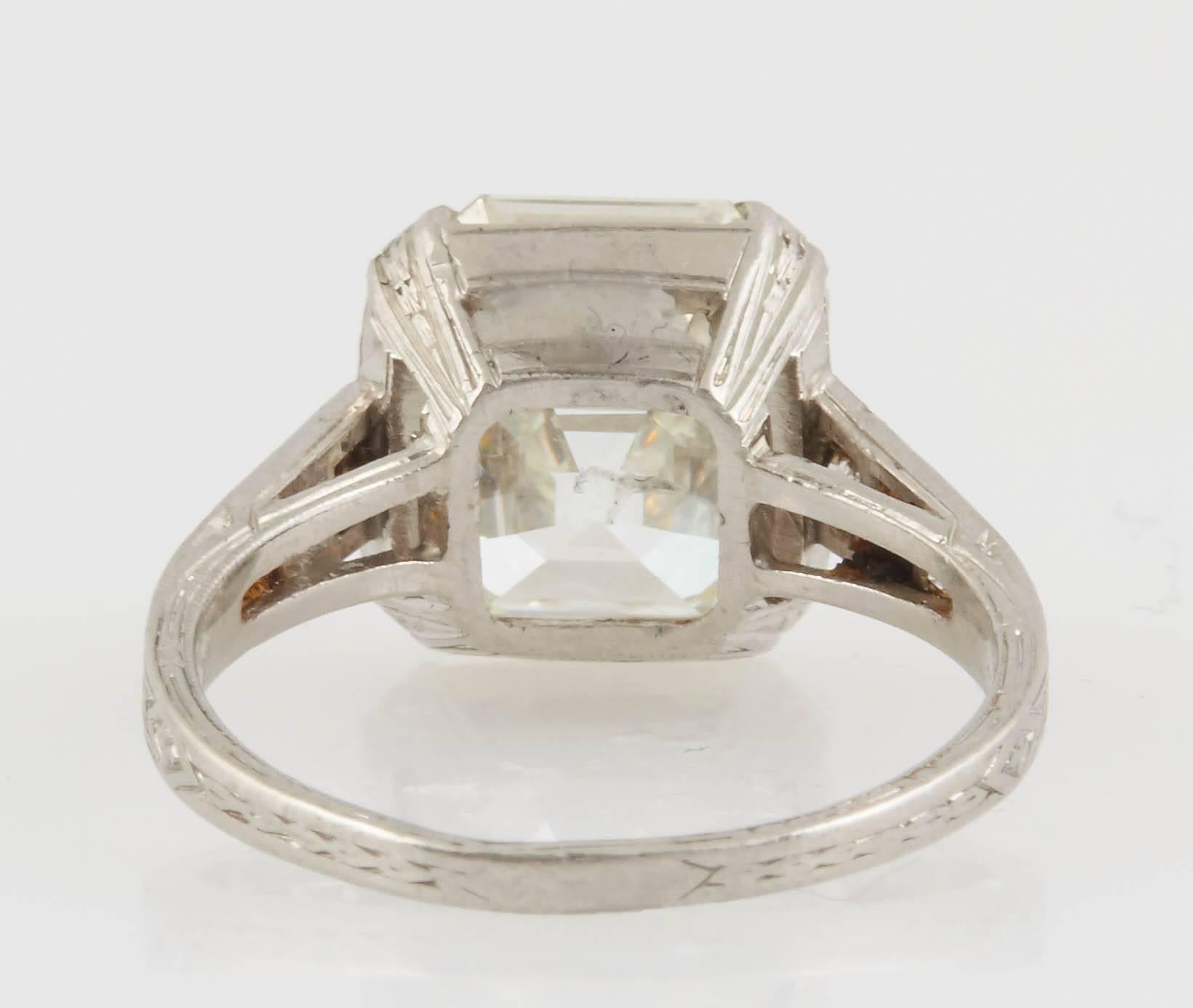 Art Deco 3.97 Carat Diamond Platinum Engagement Ring In Excellent Condition In New York, NY
