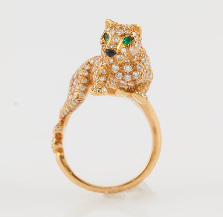 Cartier Panthere Pave Diamond Emerald Onyx Gold Ring at 1stDibs