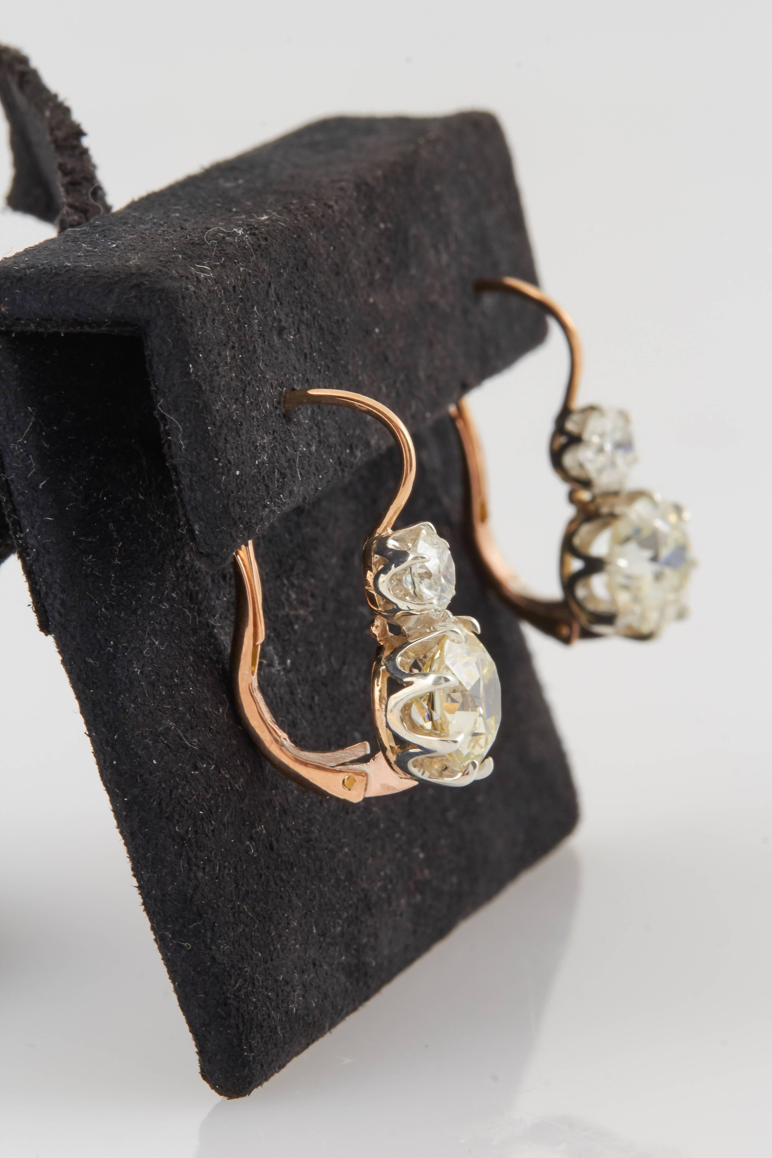 Old European Cut Victorian Diamond Twin Drop Earrings For Sale