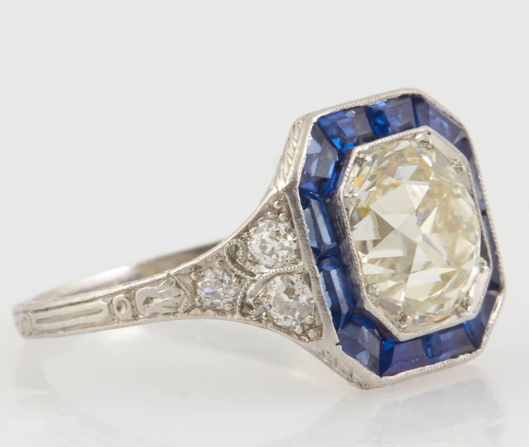Original Art Deco Engagement Ring featuring an Old European Cut diamond weighing 3.25 carats.