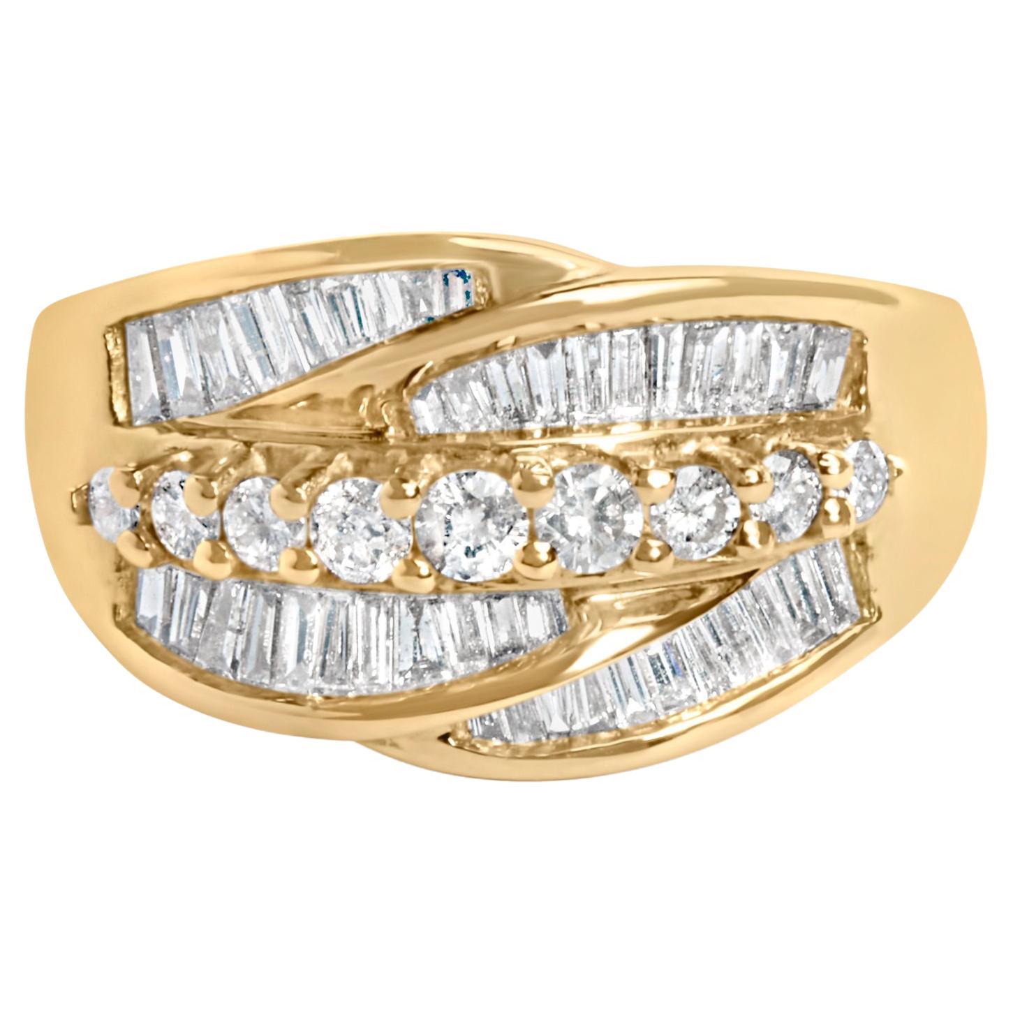 14K Yellow Gold 1.00 Cttw Diamond Cocktall Cluster 5 Stone Ring