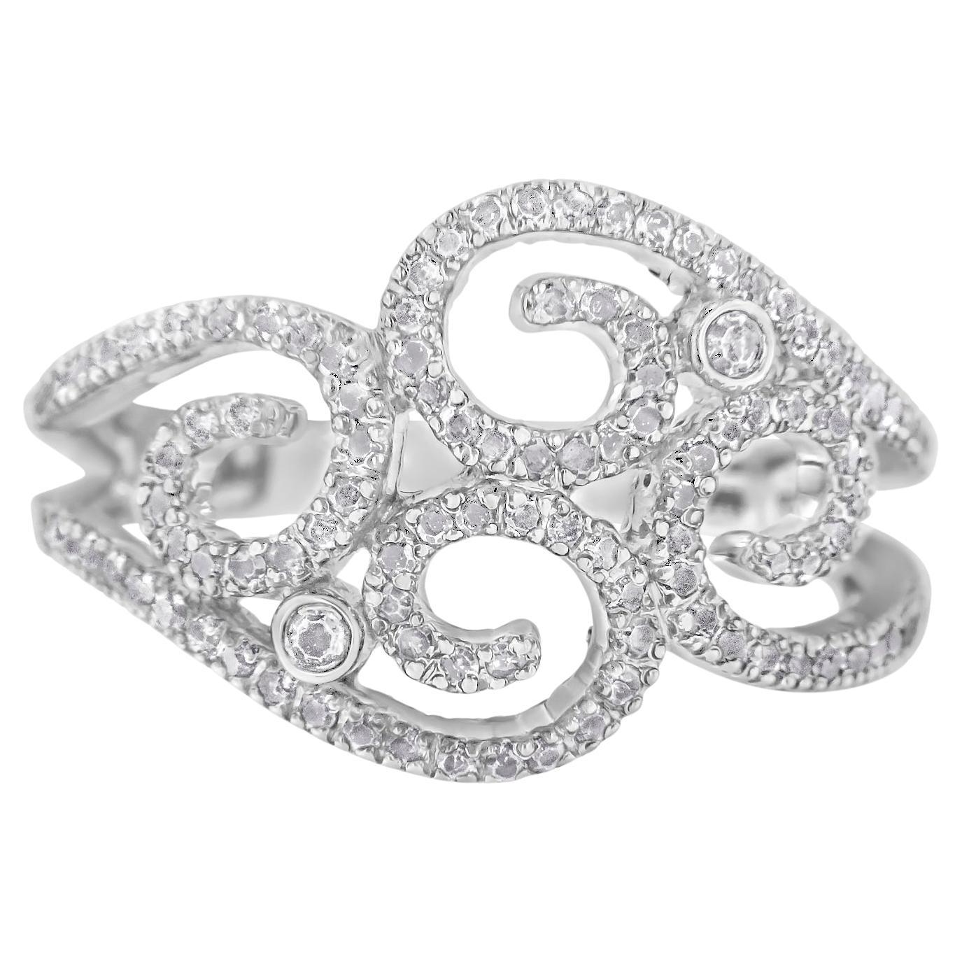 14K White Gold 1/2 Cttw Round Cut Diamond Cluster Ring