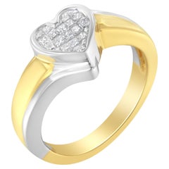 Anillo Promesa Corazón Diamante Corte Princesa 1/4 Cttw Oro Bicolor 14K