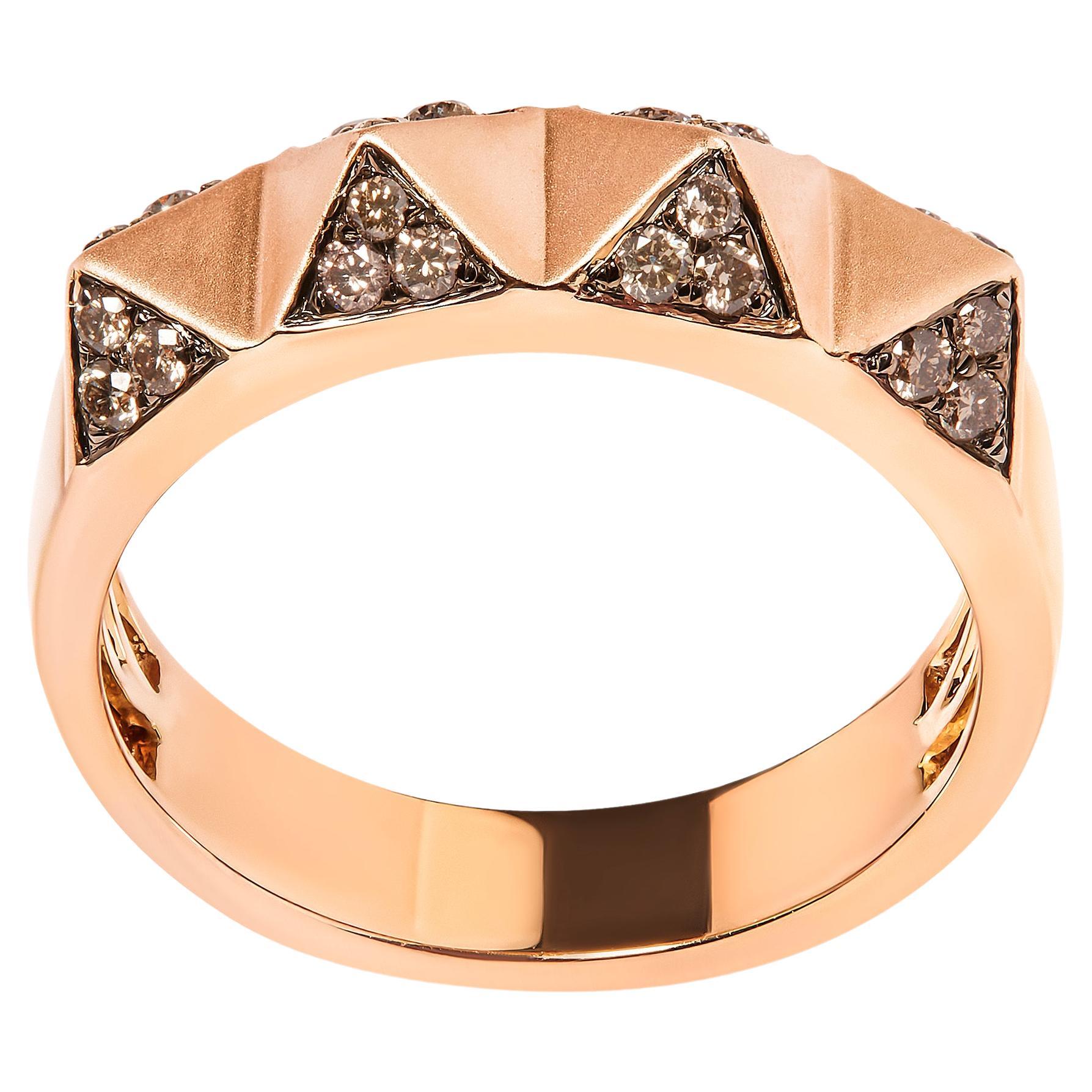 14K Rose Gold 1/4 Cttw Brown Diamond Pyramid Band Ring