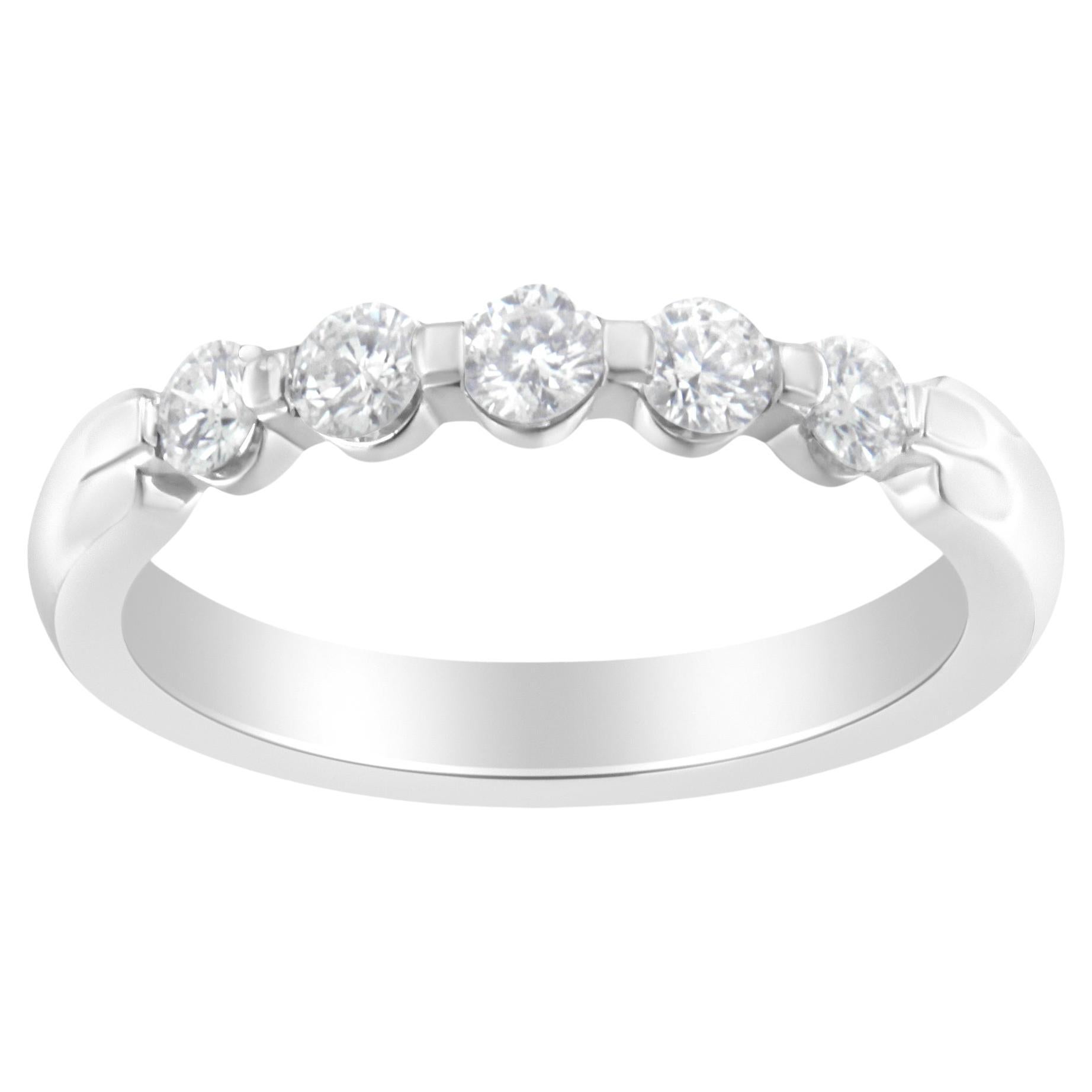 14K White Gold 1/2 cttw Diamond 5-Stone Band Ring For Sale