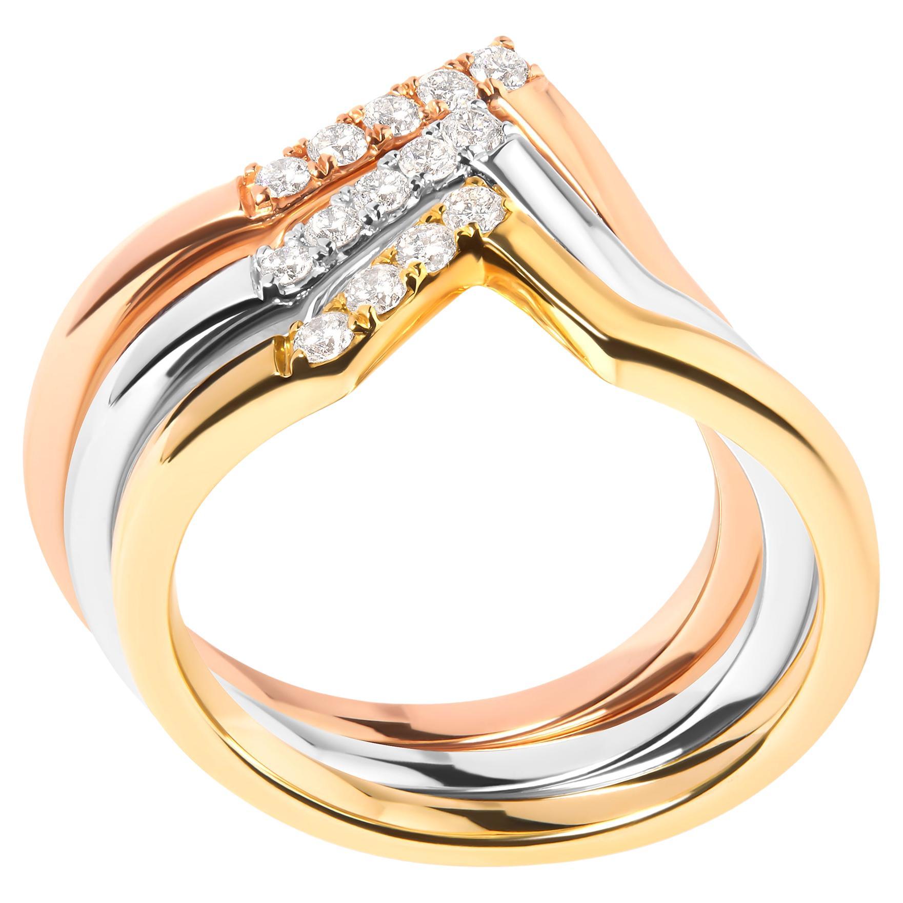 14K Gold 1/4 Cttw Diamant Geometrischer Chevron V Stapelbarer Ring Set