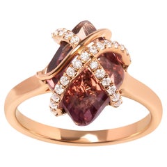 14K Rose Gold 1/5 Cttw Diamond Wrapped Purple Amethyst Cocktail Ring