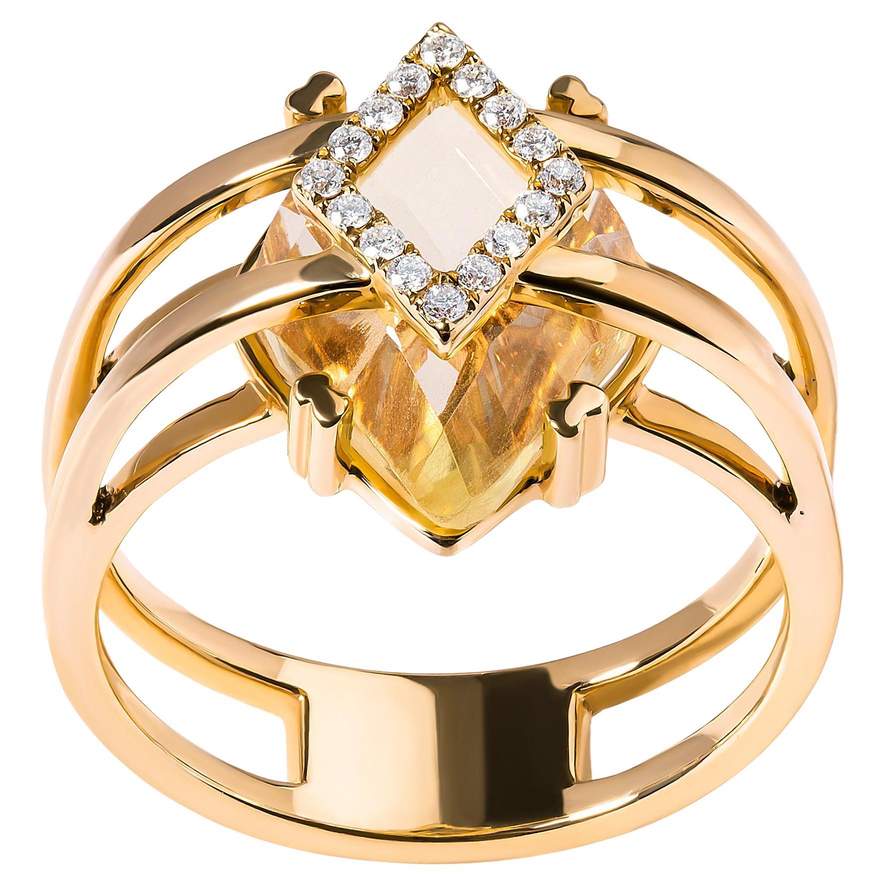 14K Yellow Gold Yellow Topaz and Diamond Accent Statement Cocktail Ring