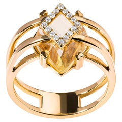 14K Yellow Gold Yellow Topaz and Diamond Accent Statement Cocktail Ring