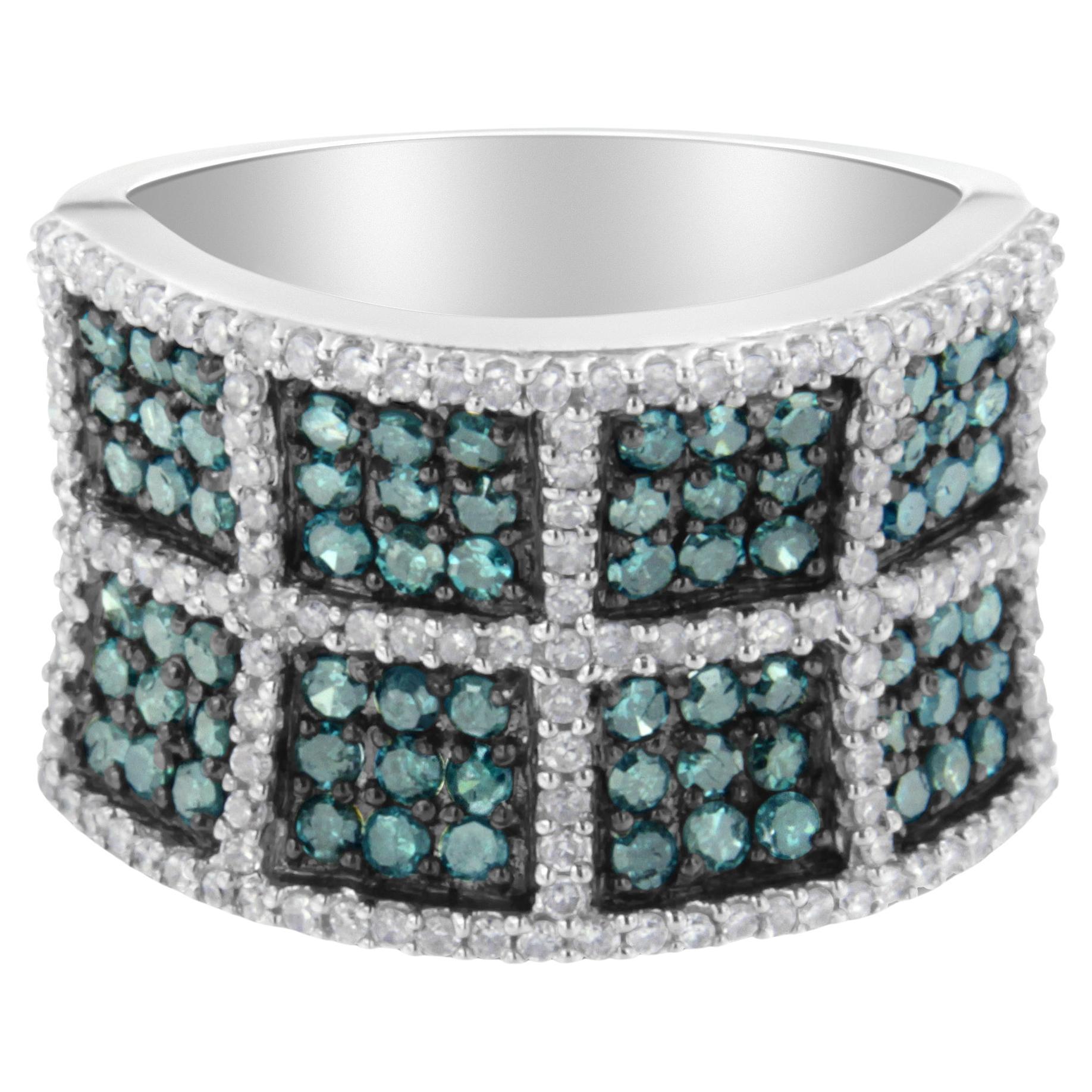 14K White Gold 1 1/2 Cttw White and Treated Blue Diamond Cocktail Ring