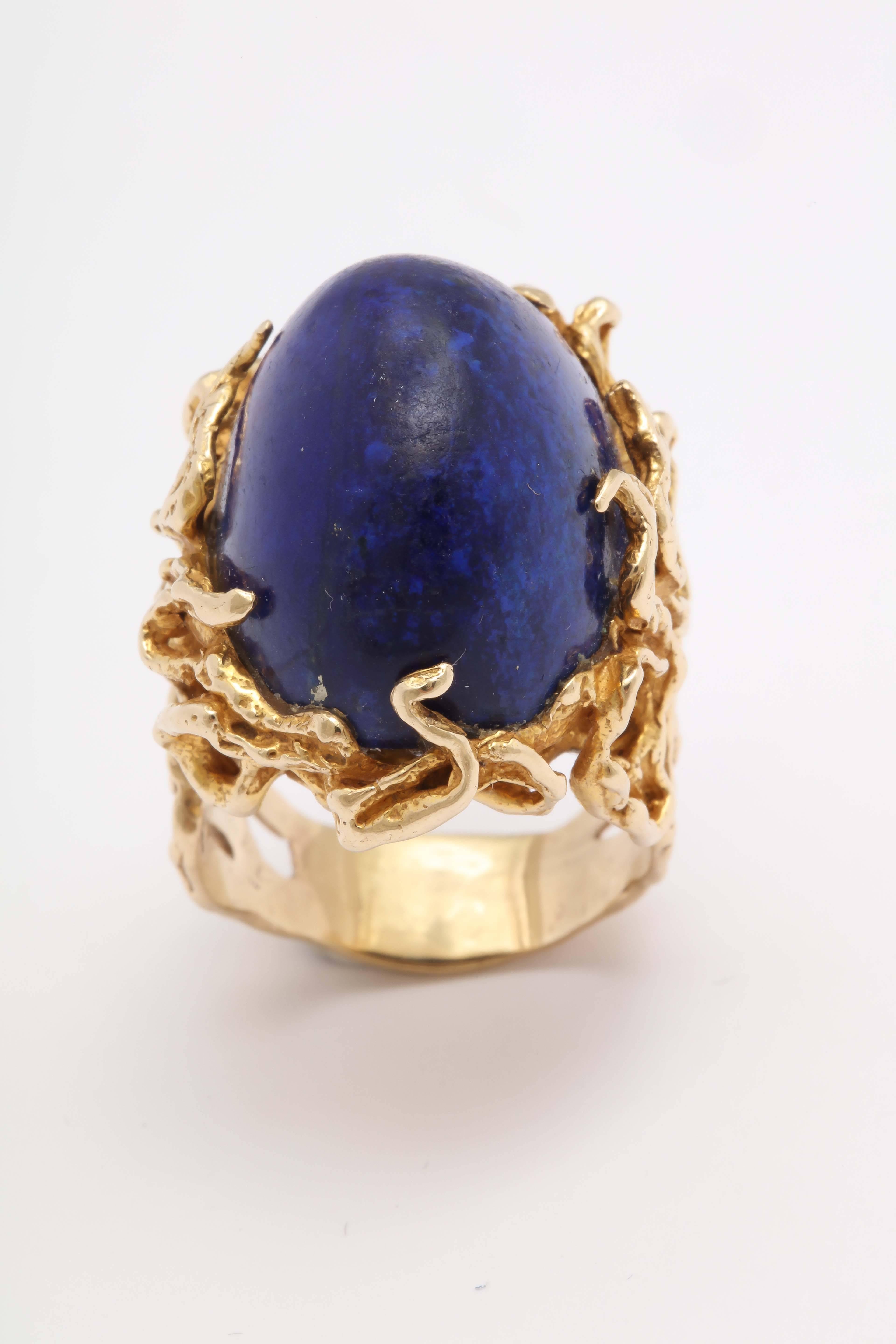 Oversize Oval Lapis Yellow Gold Ring in Naturalistic Branch Setting 1