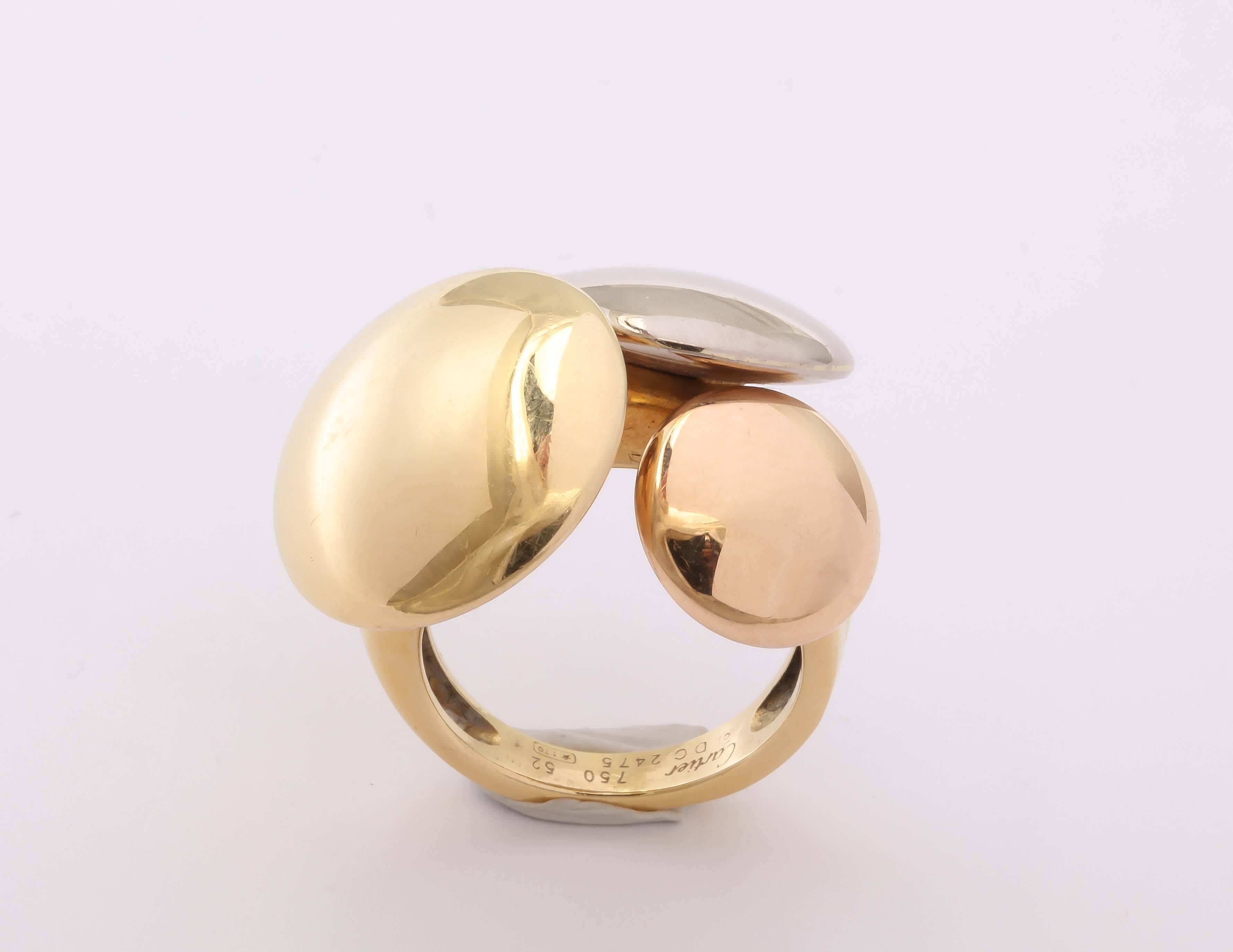 Simple but bold 3 color  18kt Gold Ring.  Model not to often seen .  Size 7 1/4 - but can be sized up or dow.  Makes a wonderful pinky ring 
