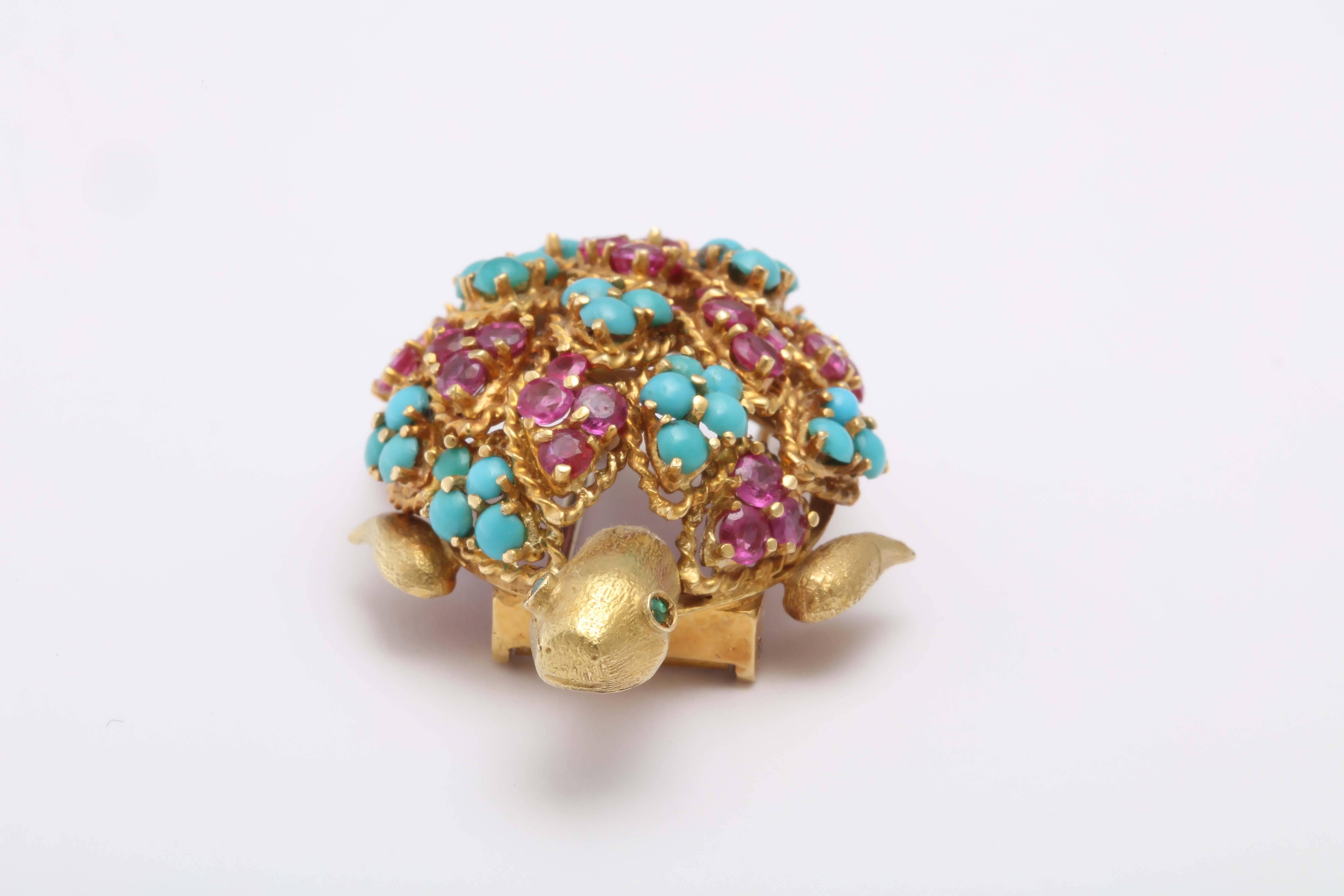 Contemporary Whimsical Jewel Backed Turtle Brooch