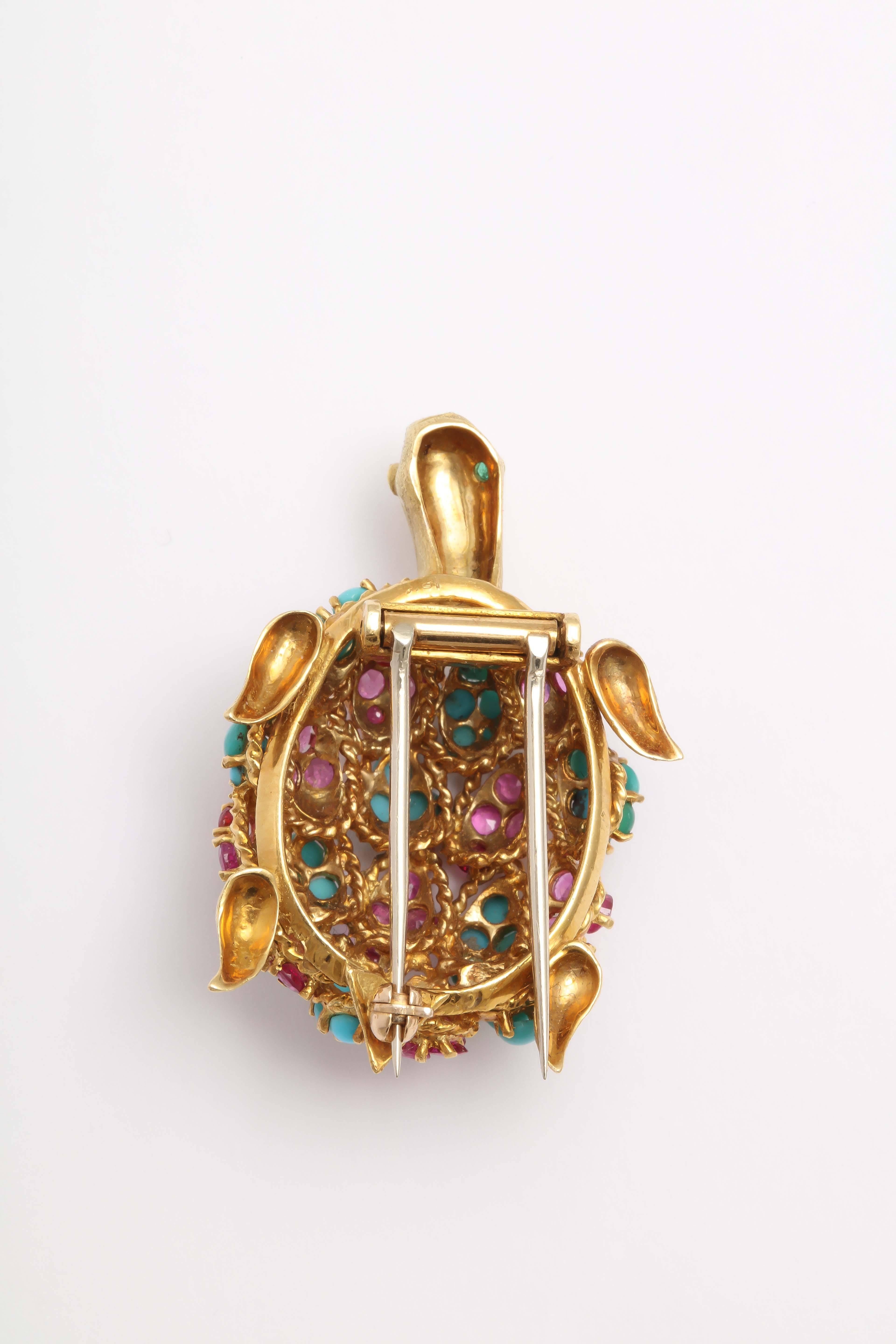 Whimsical Jewel Backed Turtle Brooch 1