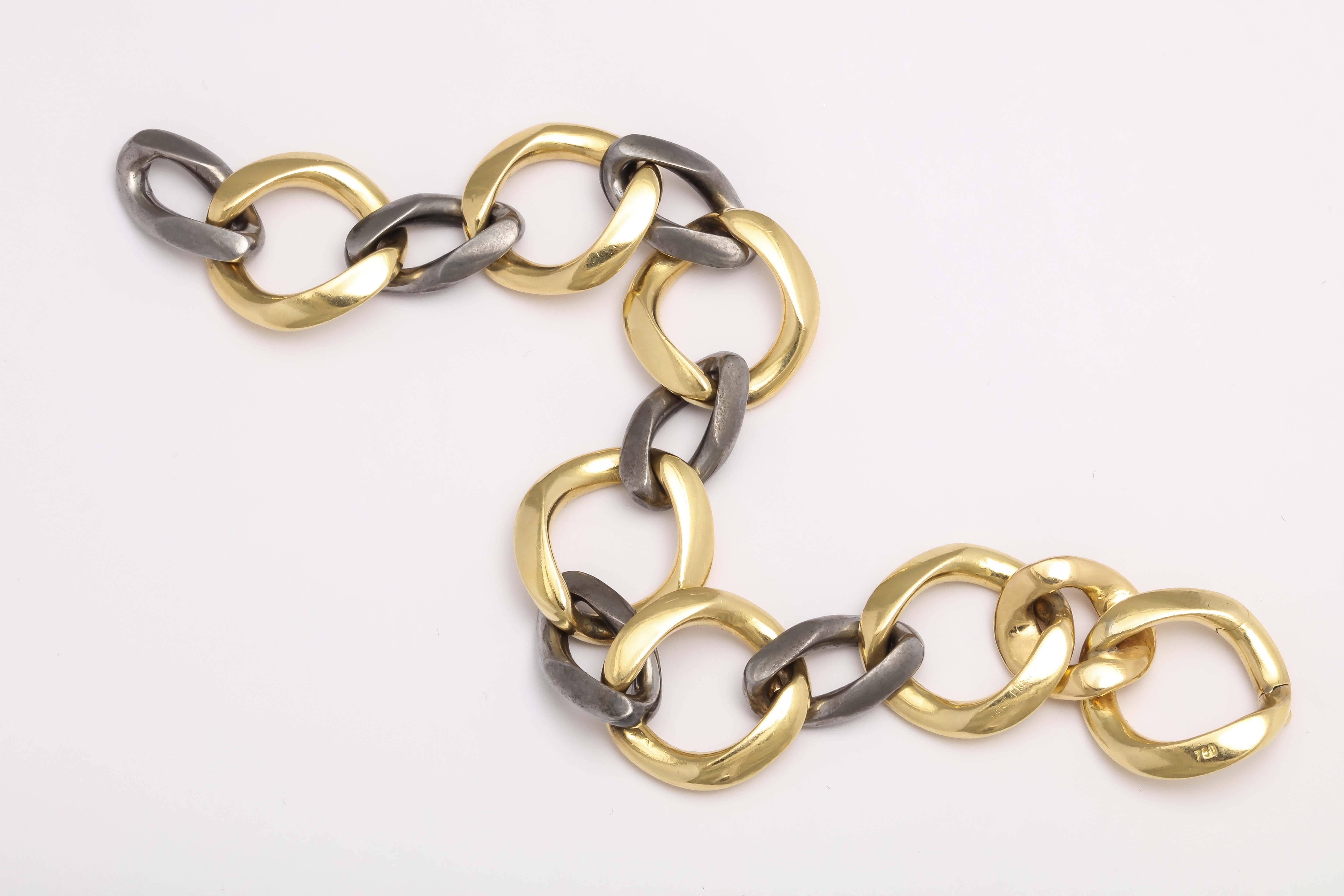 Fred Paris Gold and Gun Metal Oval Link Bracelet In Excellent Condition In New York, NY