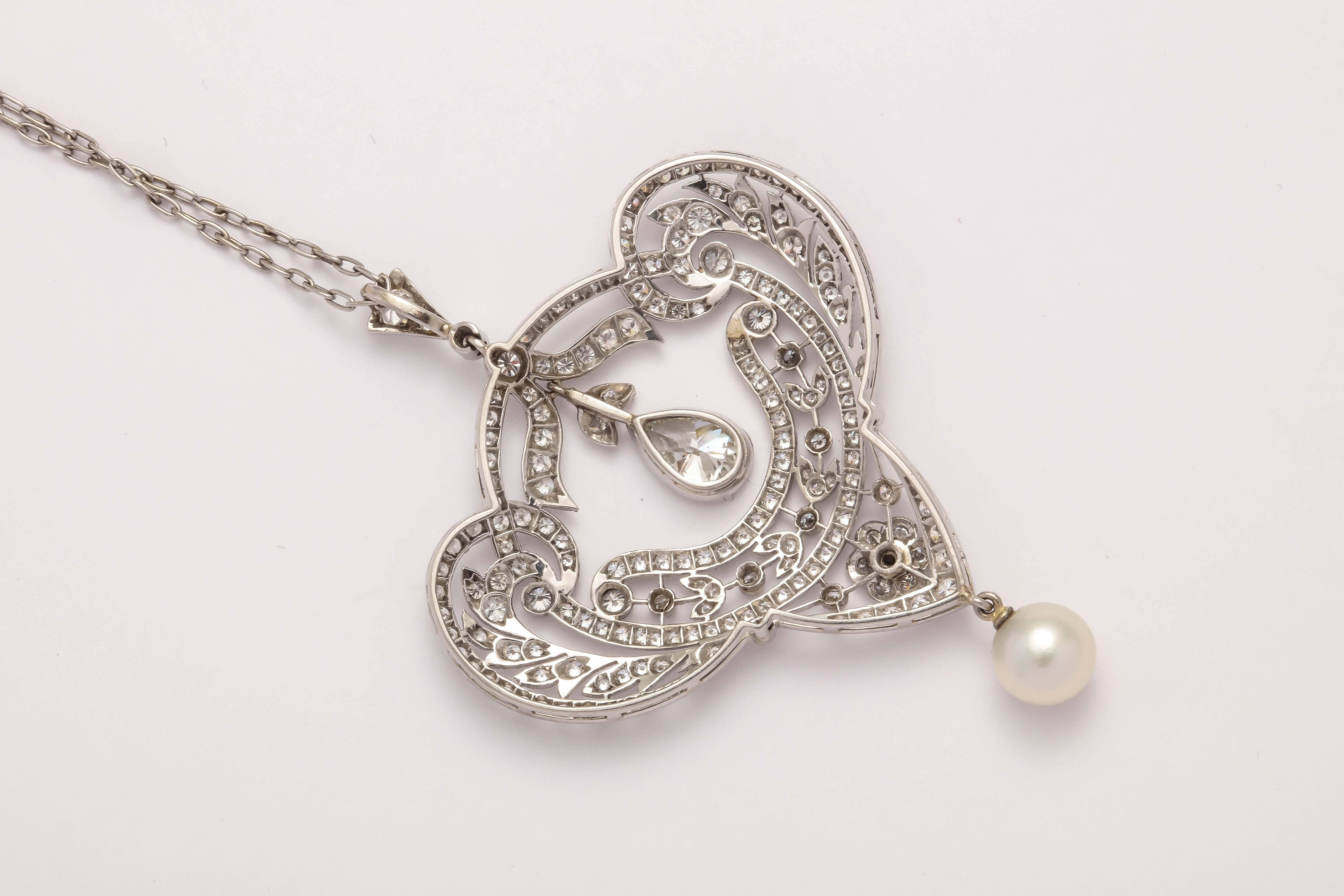 Women's Edwardian Pearl Diamond Pendant on Chain