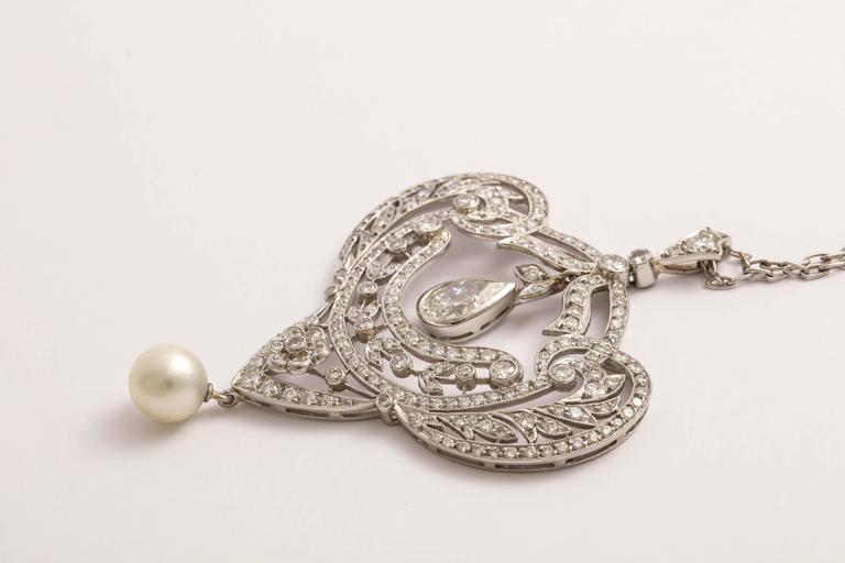Edwardian Pearl Diamond Pendant on Chain at 1stDibs