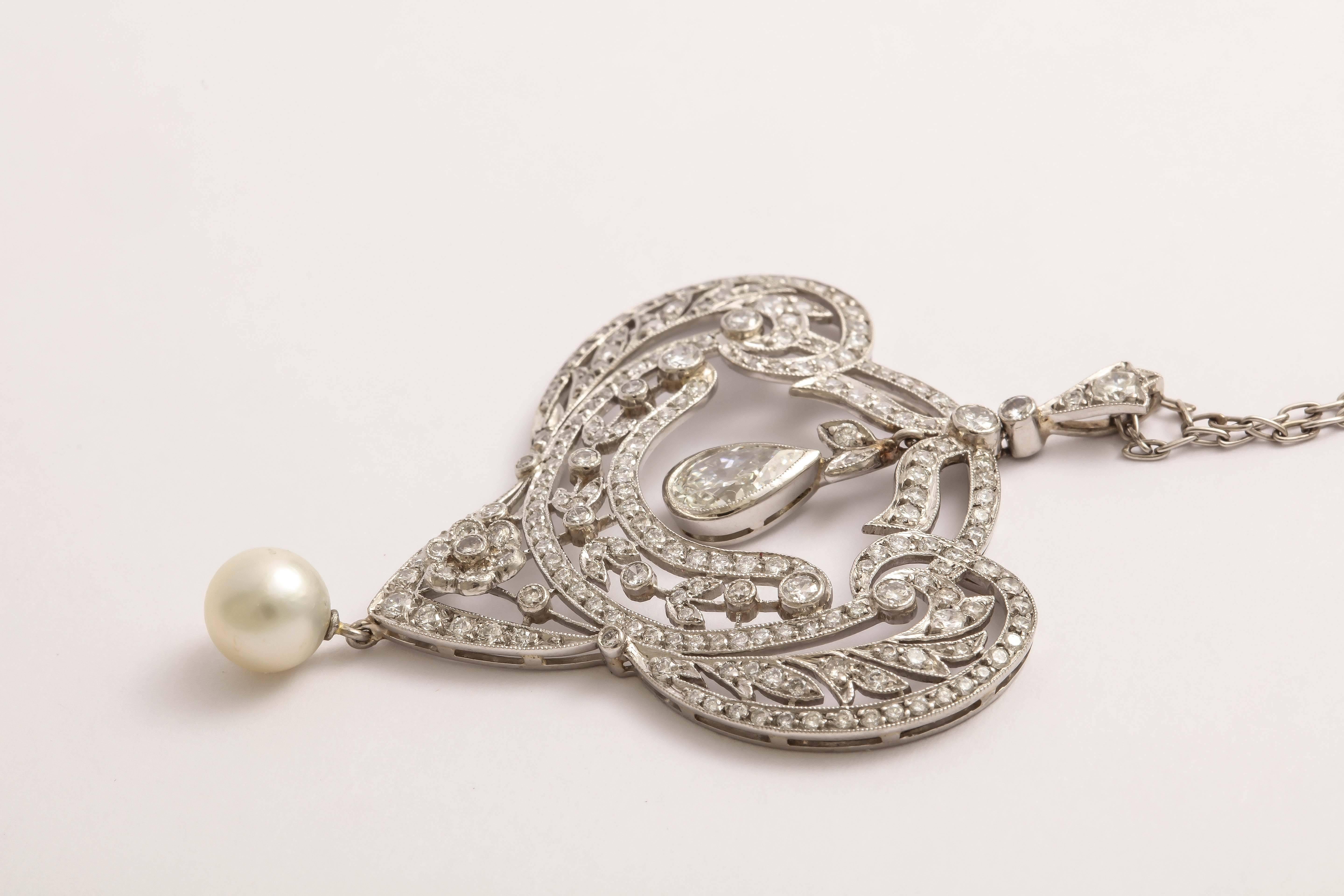 Edwardian Pearl Diamond Pendant on Chain 2