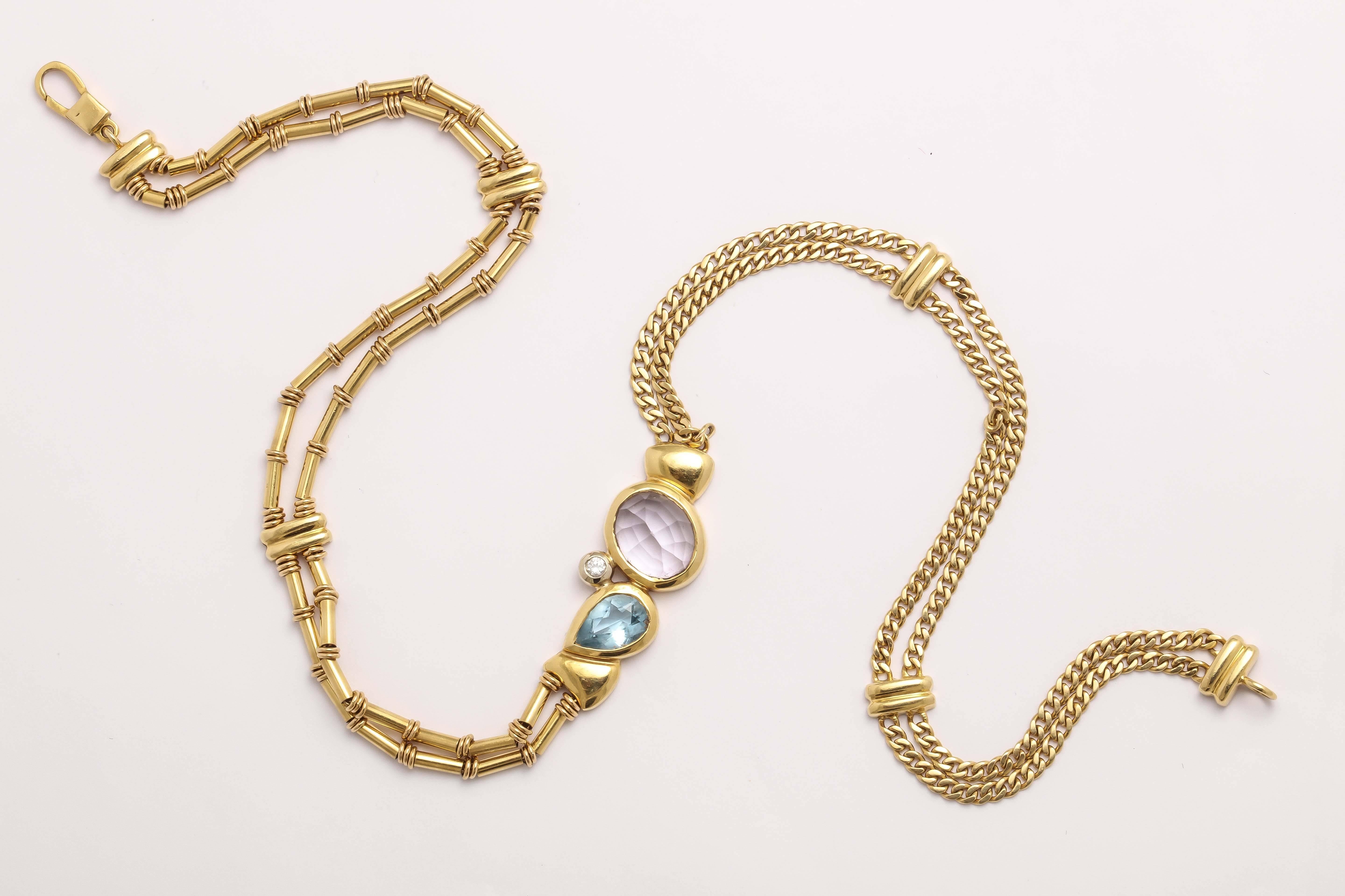 Modernist Manfredi Gold and Precious Stone Necklace