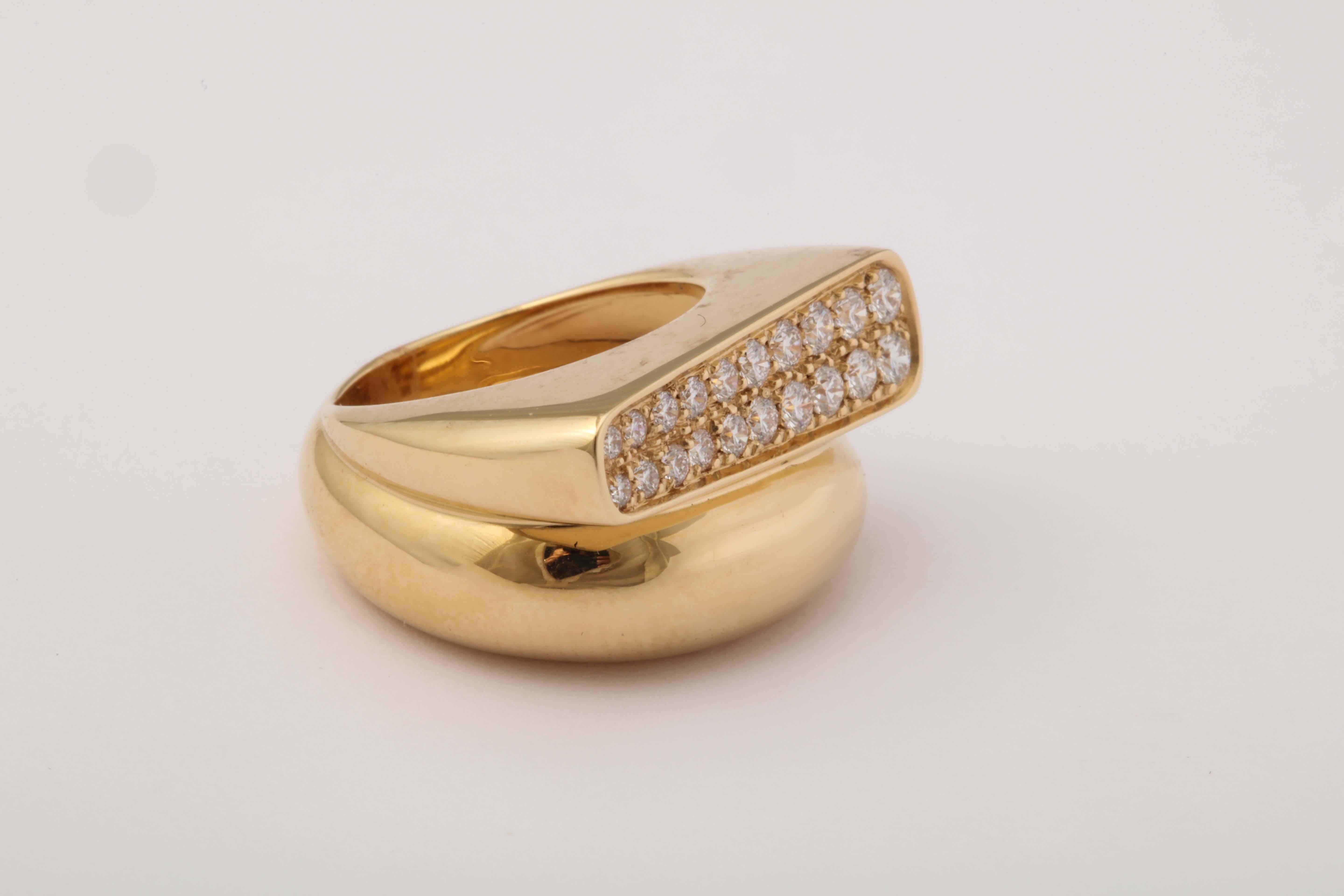 Women's 1990s Fred Paris Two Tier Chic Diamond Gold Bypass Ring