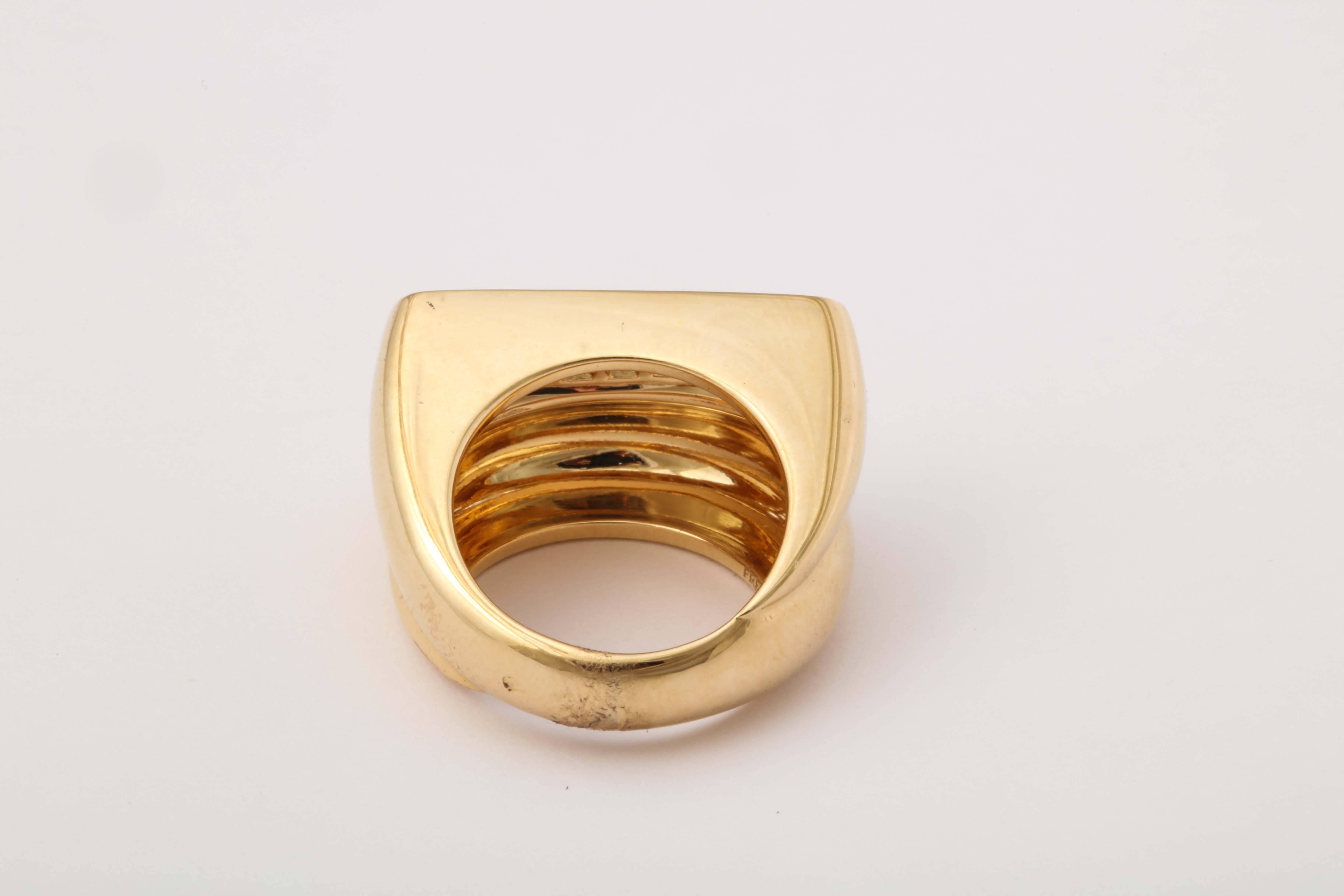 1990s Fred Paris Two Tier Chic Diamond Gold Bypass Ring 2