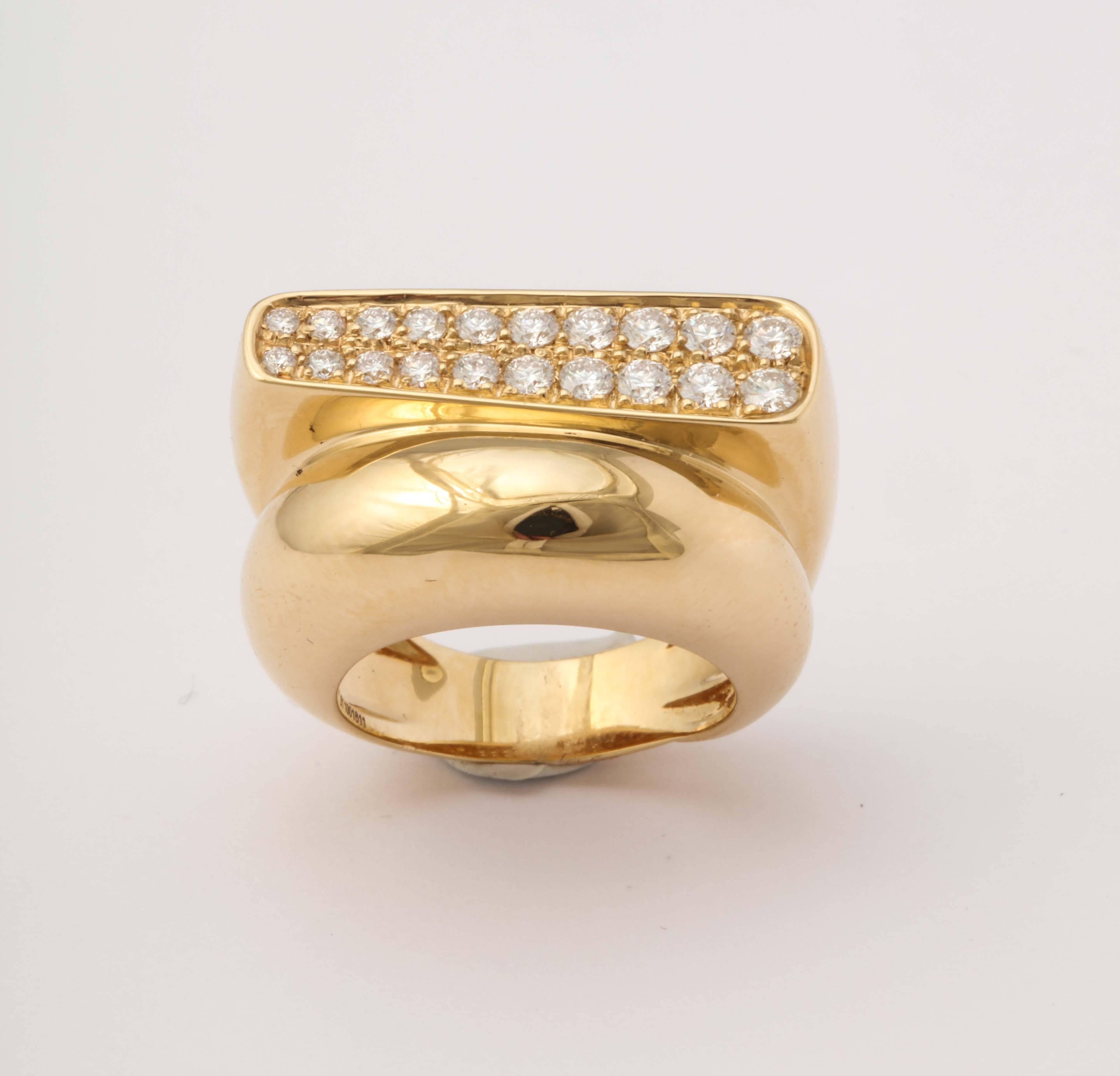 1990s Fred Paris Two Tier Chic Diamond Gold Bypass Ring 3