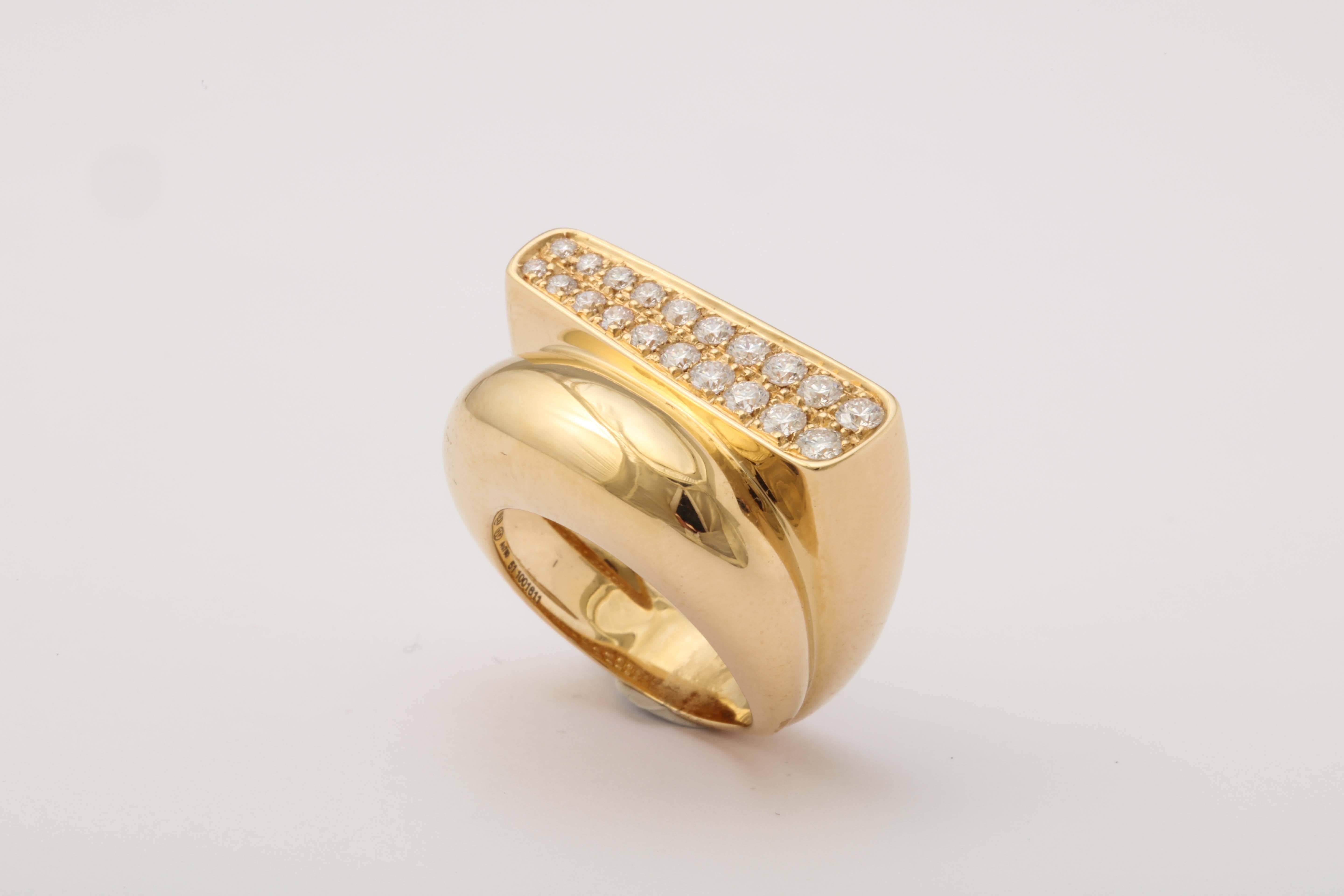 1990s Fred Paris Two Tier Chic Diamond Gold Bypass Ring 4